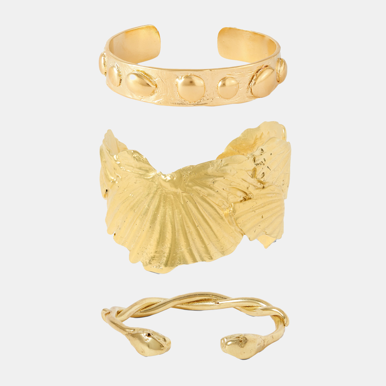 Phidi bracelet, £360, birth of Venus bracelet, £610, and studded bangle, £320, all from Ysso
