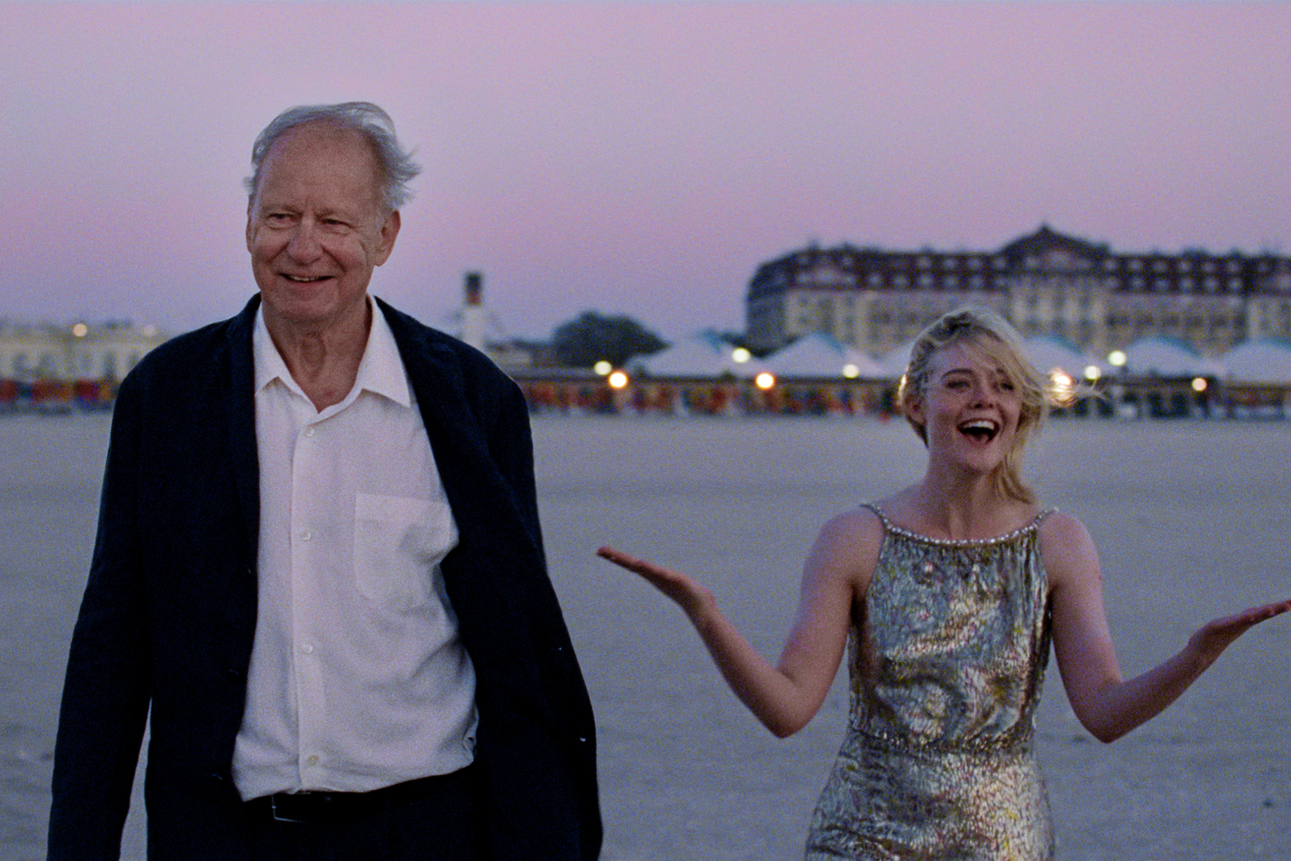 Stellan Skarsgård with Elle Fanning in Sentimental Value