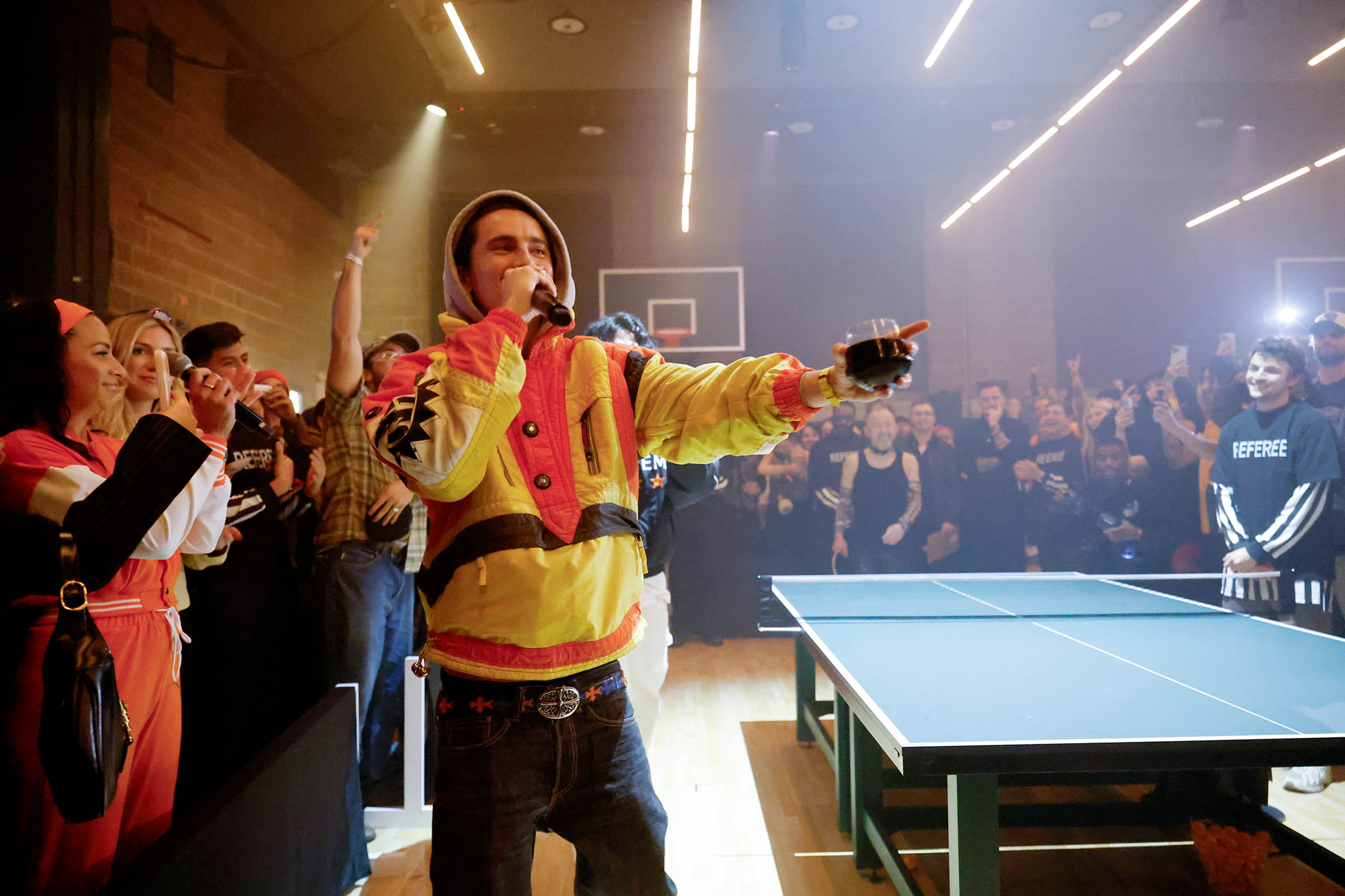 Timothée Chalamet makes a surprise appearance at the Marty Supreme invitational table tennis tournament in New York last Thursday