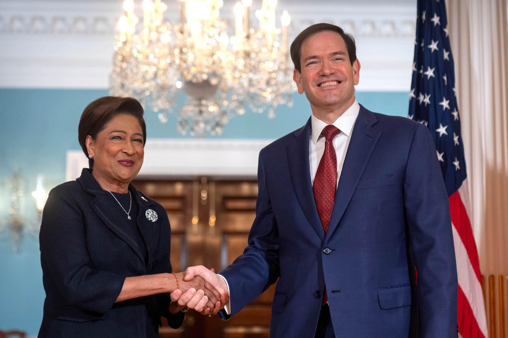 US secretary of state Marco Rubio with Trinidad and Tobago prime minister Kamla Persad-Bissessar in Washington in September.