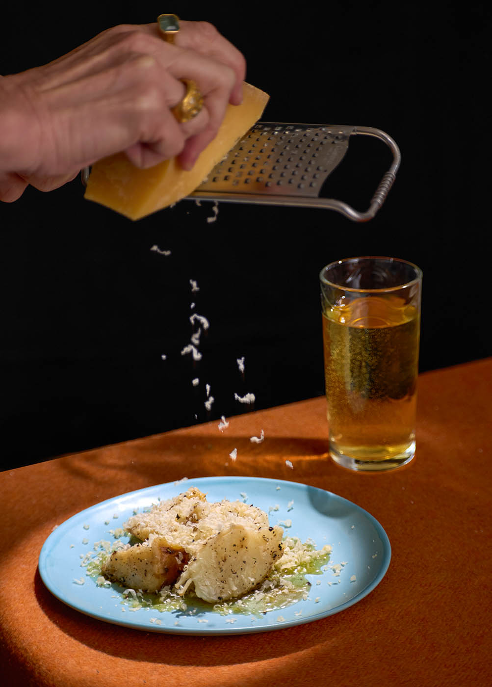 Cooked until collapsing-soft: baked celeriac with brown butter, cheddar and pepper