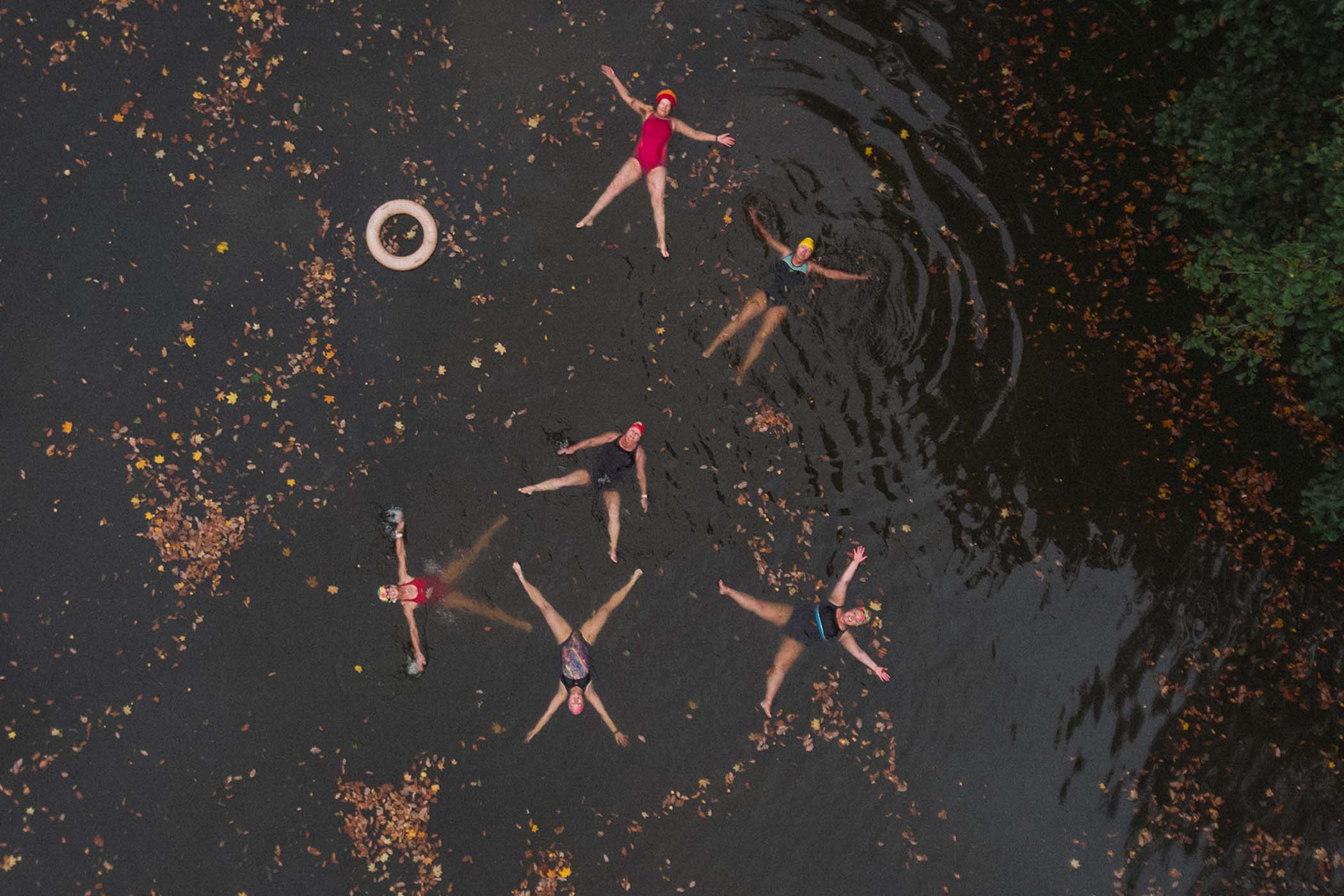 A wild swimming women's group takes an autumnal swim at Hampstead Ponds.