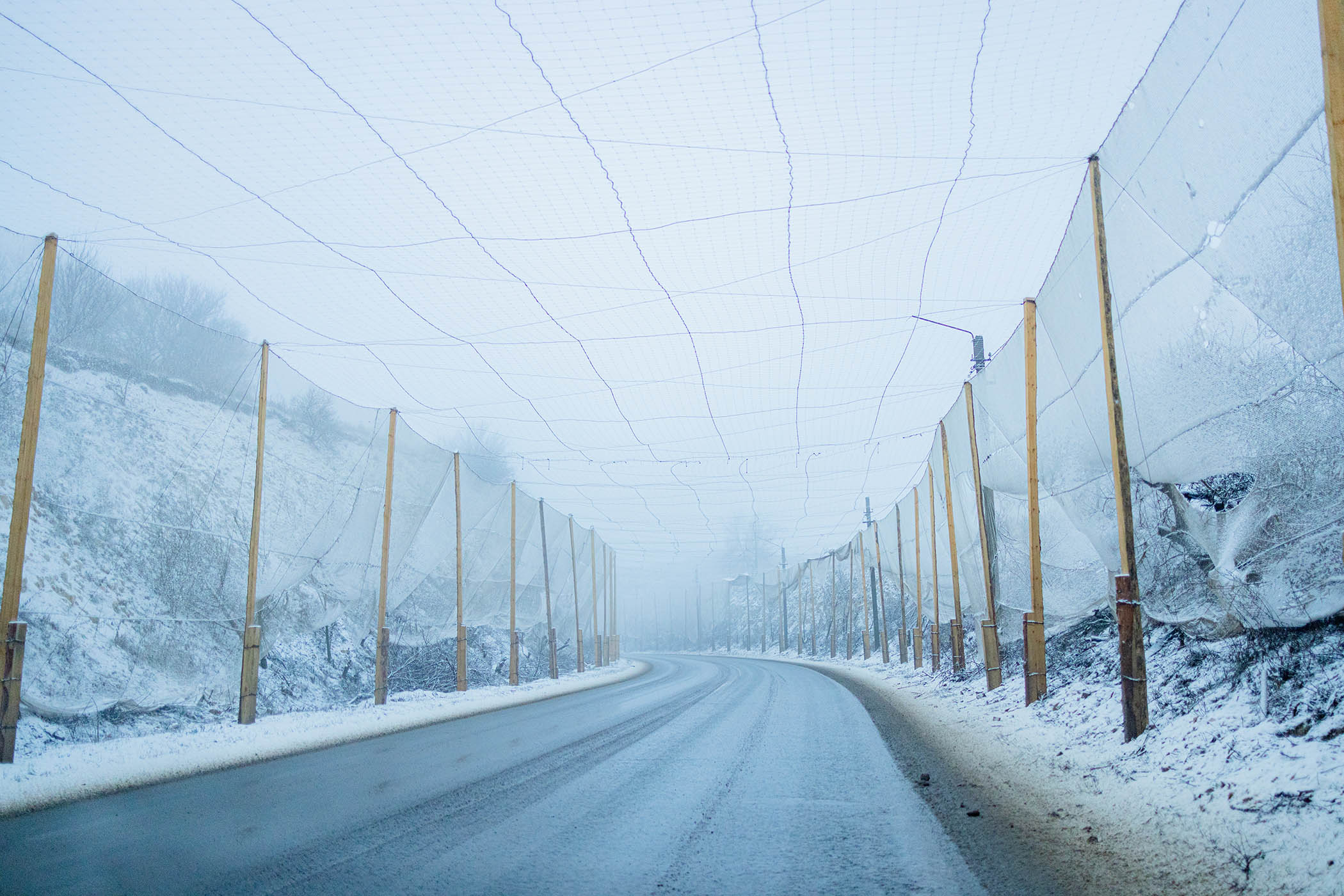 Nets over the main road into the city: they were erected recently to protect against drone attacks