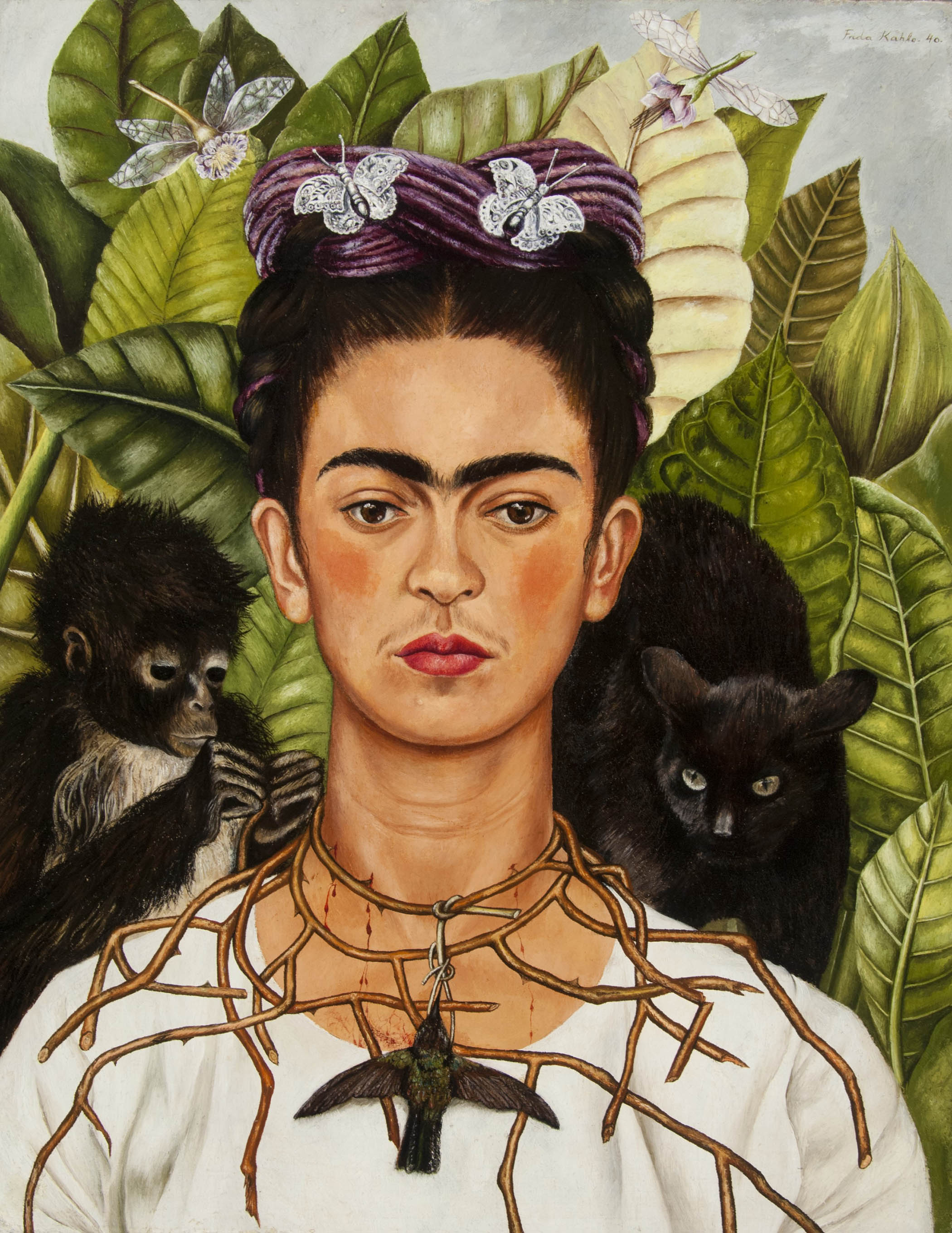 Frida Kahlo’s Self-Portrait with Thorn Necklace and Hummingbird, 1940. Main image: The Locked Room, 2016 by Chiharu Shiota