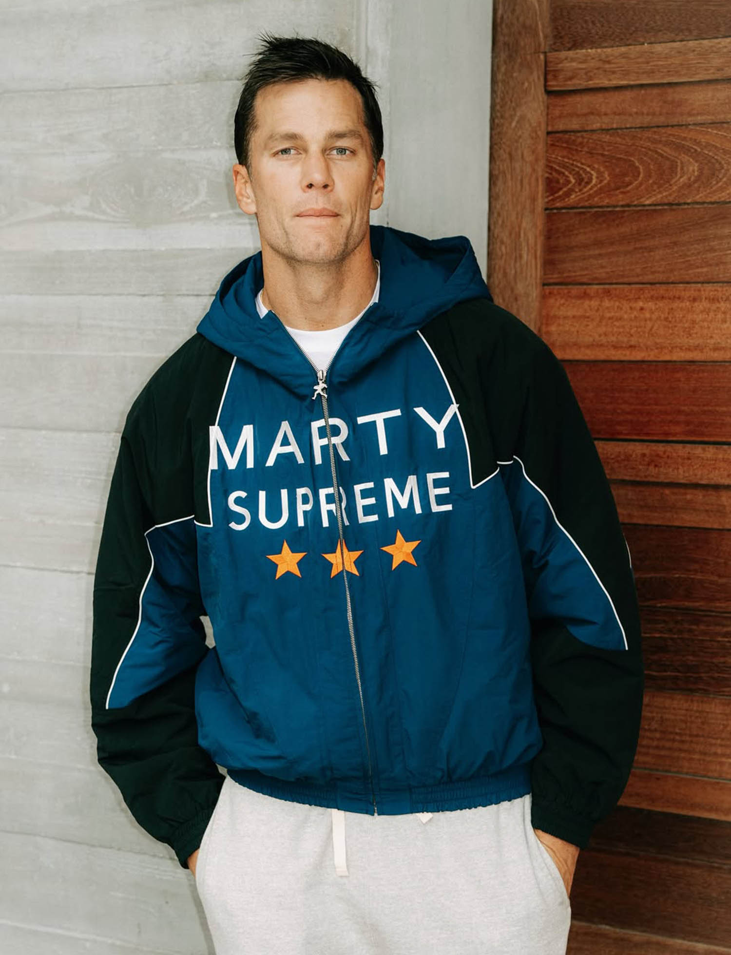 Tom Brady wears the Marty Supreme jacket
