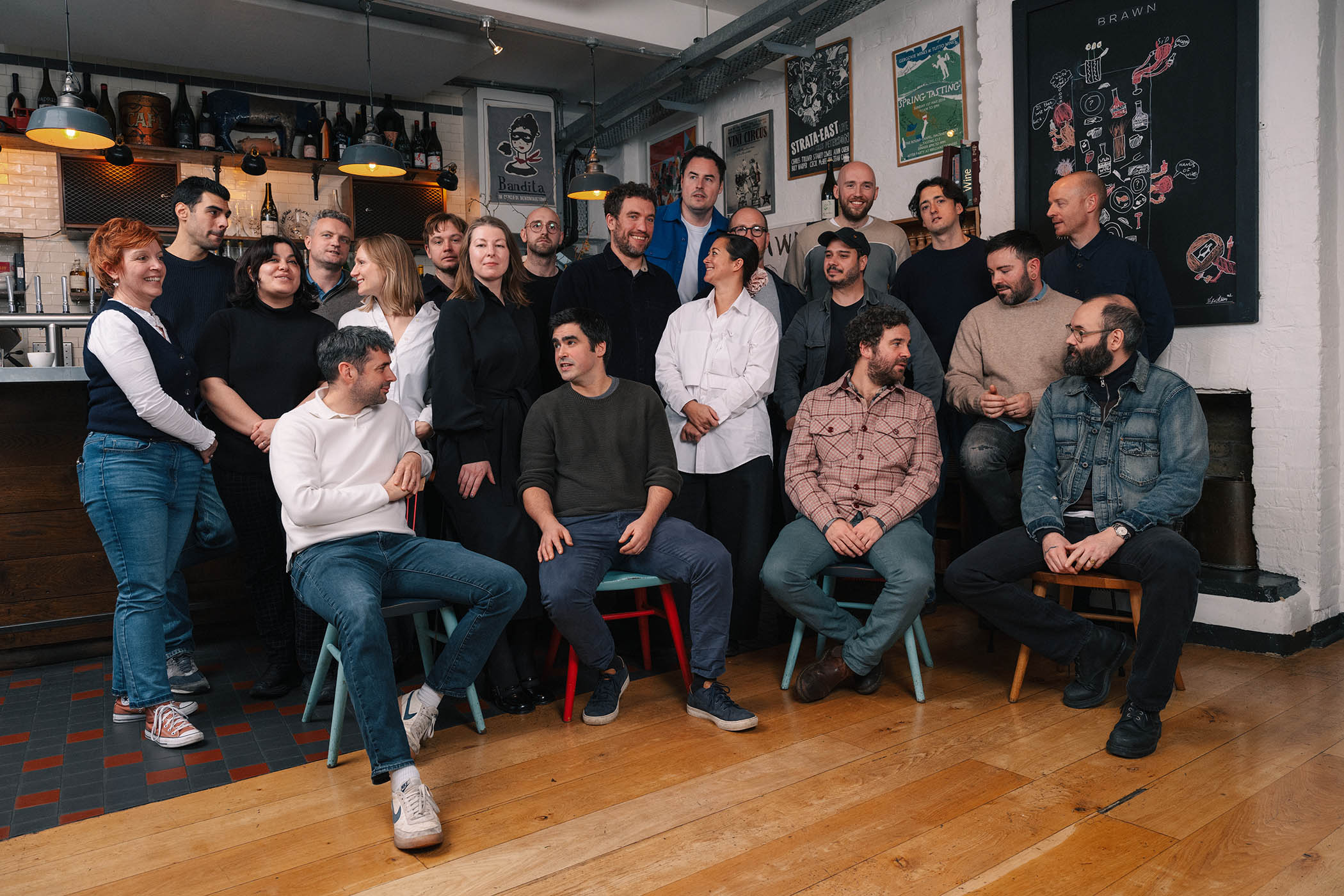 The Brawn alumni: (from left) 1. Cécile Mathonneau 2. Damiano Fiamma 3. Dara Klein 4. Owen Kenworthy 5. Rob Sachdev 6. Sara Thomson 7. Alex Whyte 8. Anna Frost 9. Chris Trundle 10. Doug Rolle 11. Ed Wilson 12. Michael Lavery 13. Josie Stead 14. Oli Barker 15. Giuseppe Belvedere 16. Will Gee 17.Cavan O’Keeffe 18. Jono Wingfield 19. Patrick Campbell 20. Wesley Triggs 21. Gabriel Pryce