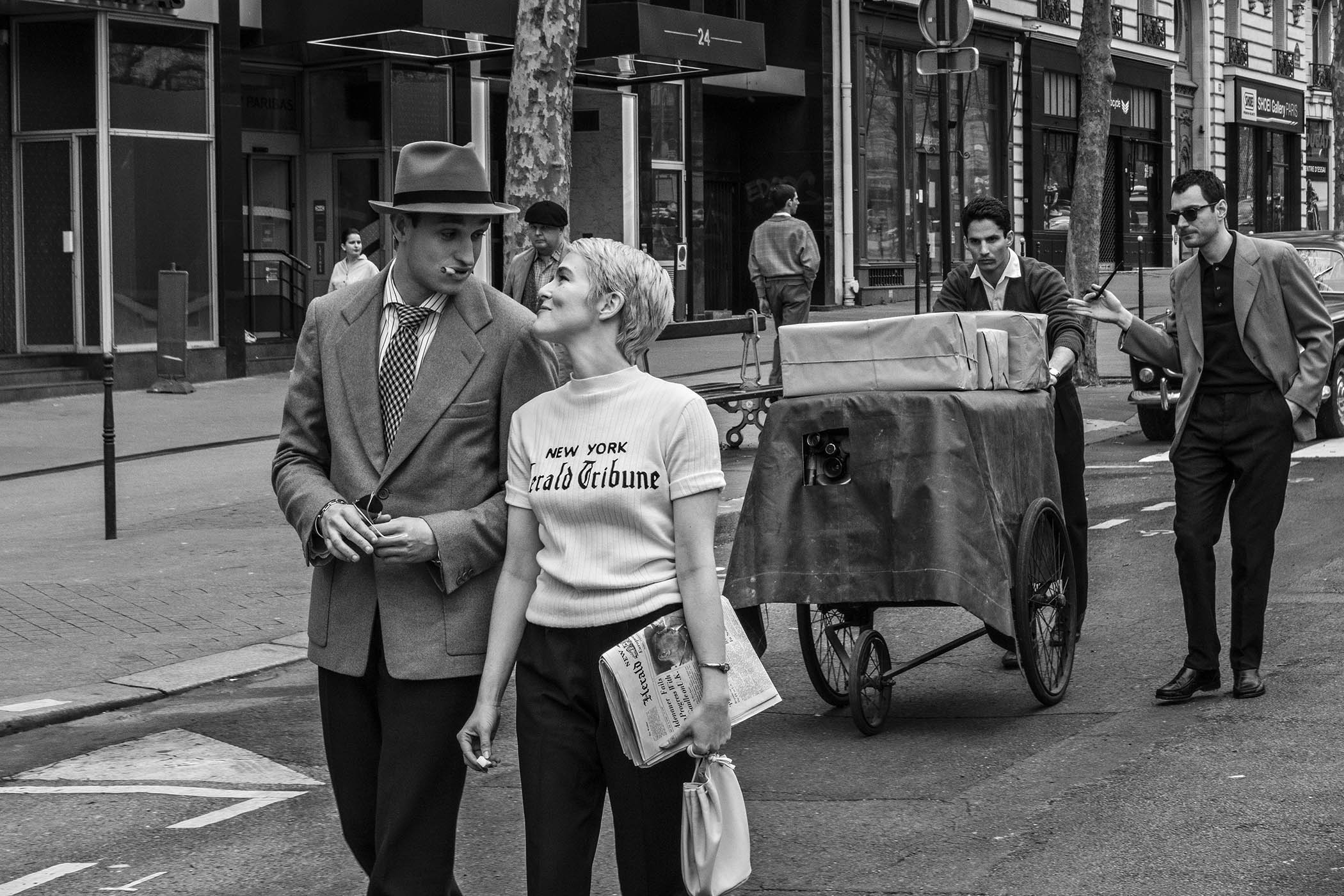 Aubry Dullin as Belmondo and Zoey Deutch as Seberg in Linklater’s Nouvelle Vague