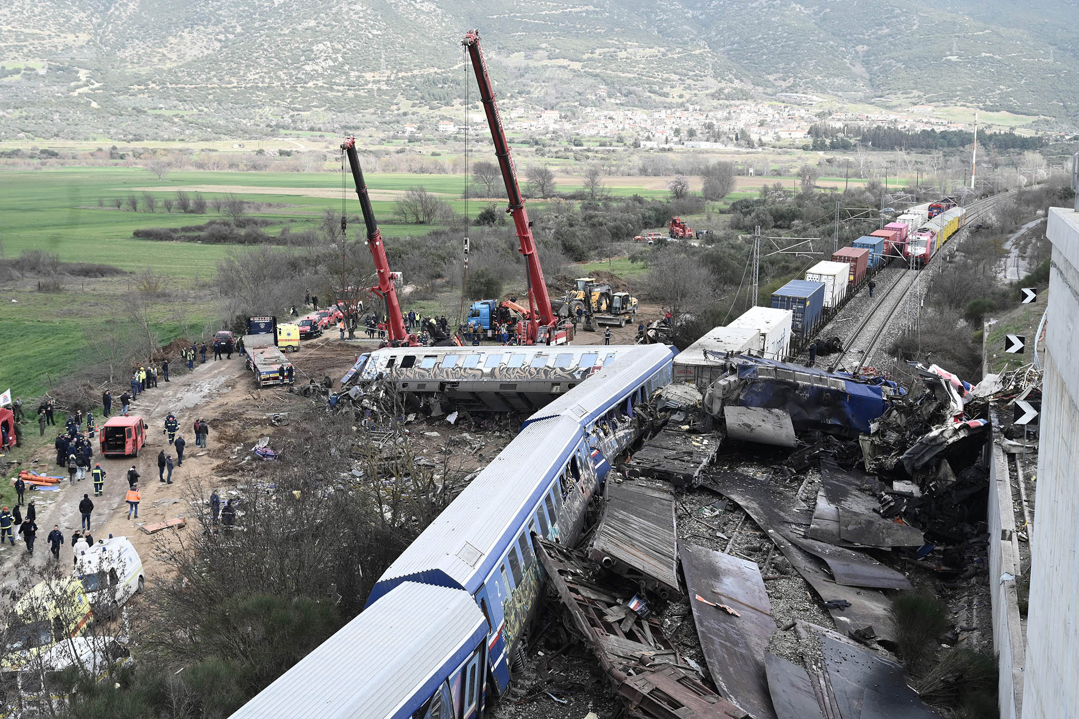 The crash site in the Tempi Valley near Larissa in March 2023