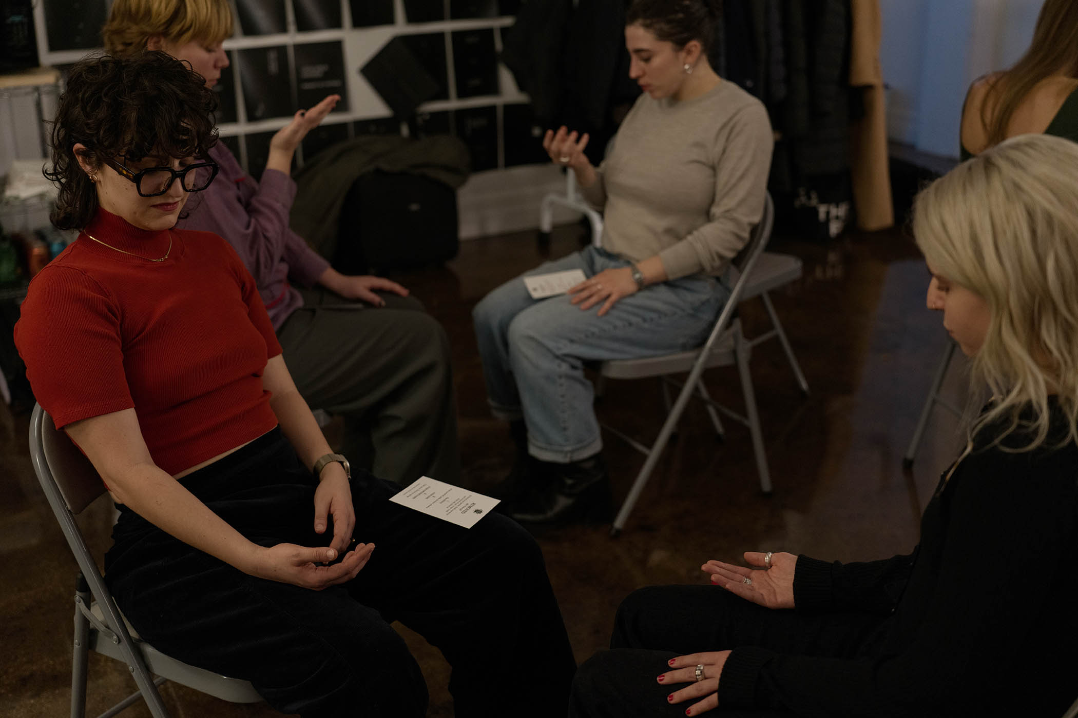Participants at an ‘﻿attention ﻿lab’ led by the Strother School of Radical Attention