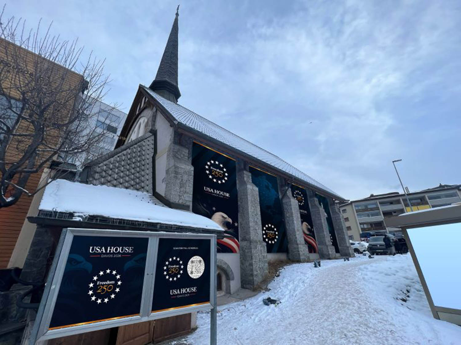 In Davos, a Swiss church has become USA house to make the president feel at home