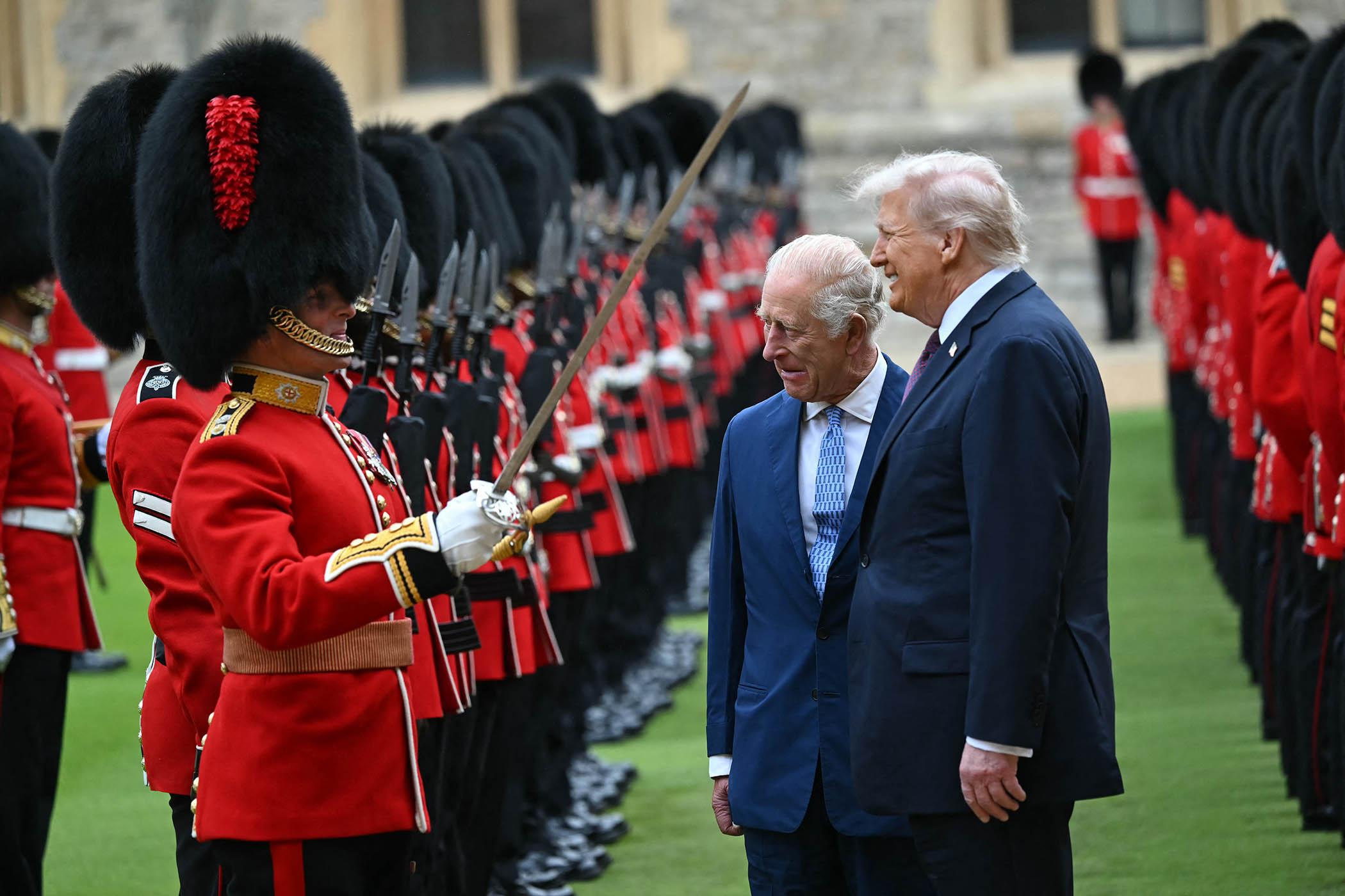 King Charles III and Donald Trump inspect the guard of honour during a state visit to Windsor Castle in September