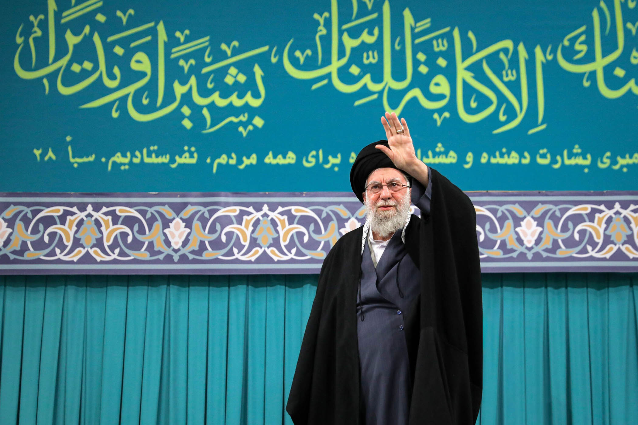 Iran’s supreme leader, Ali Khamenei, greets supporters in Tehran on 17 January