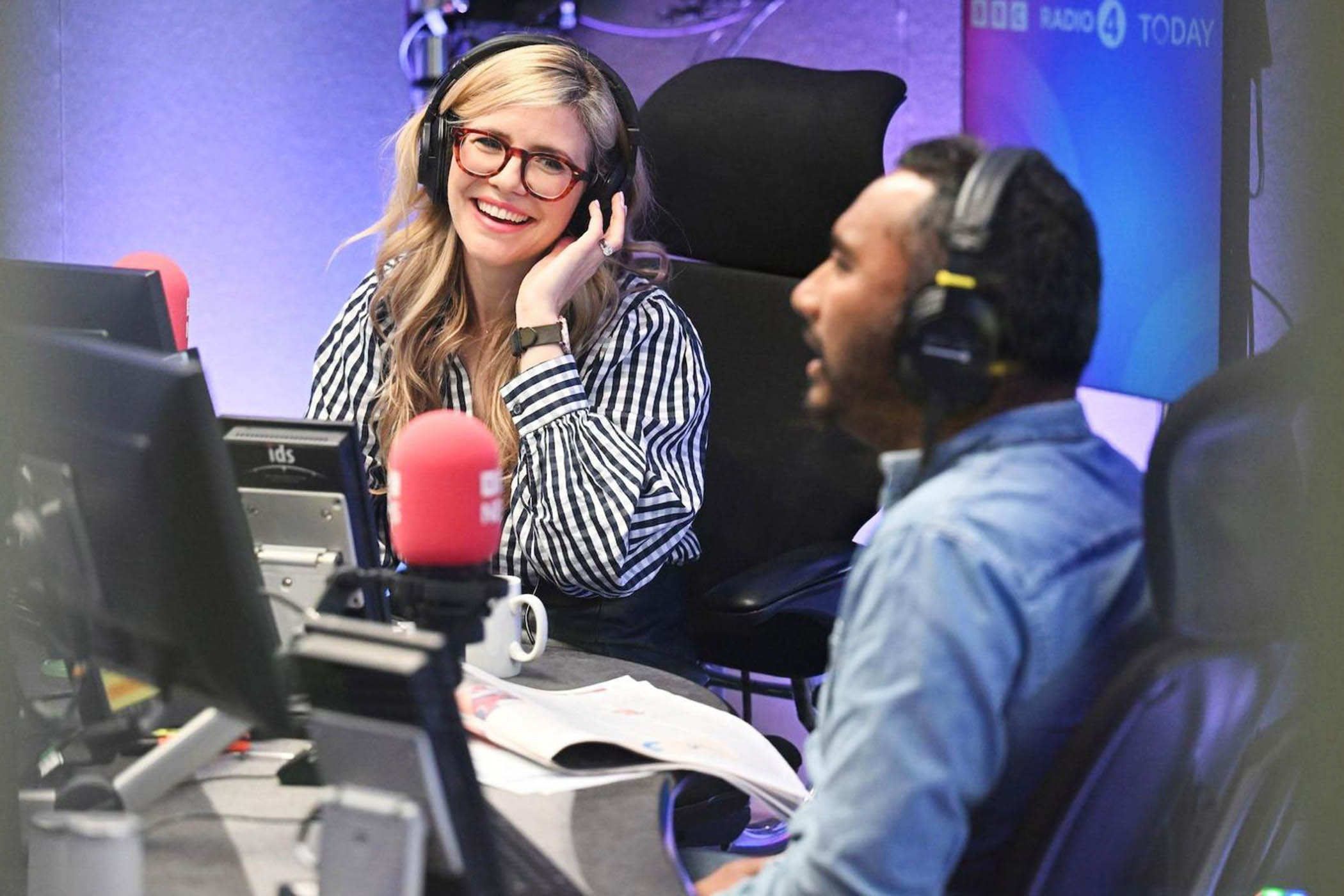 Emma Barnett and Amol Rajan on air in the Radio 4 Today programme studio