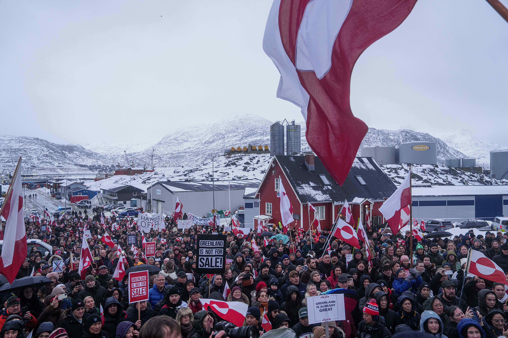 Protesters gathered to demonstrate against Trump’s threats in Nuuk, Greenland, on Saturday