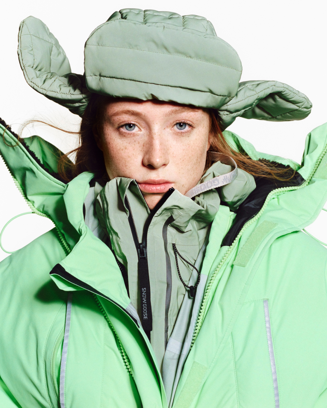 OUTSIDE INBrighten up the dull winter days with creative director, Haider Ackermann’s capsule collection, launched under Canada Goose's Arctic heritage label Snow Goose. The unisex collection turns the traditional on its head; linings become exteriors, quilting is reversed, and performance materials reimagined in a palette of fluorescent mint green, ice lavender and marine blue. Trapper hat £375, merge jacket £1,025, and shift anorak £1,575, all Canada Goose