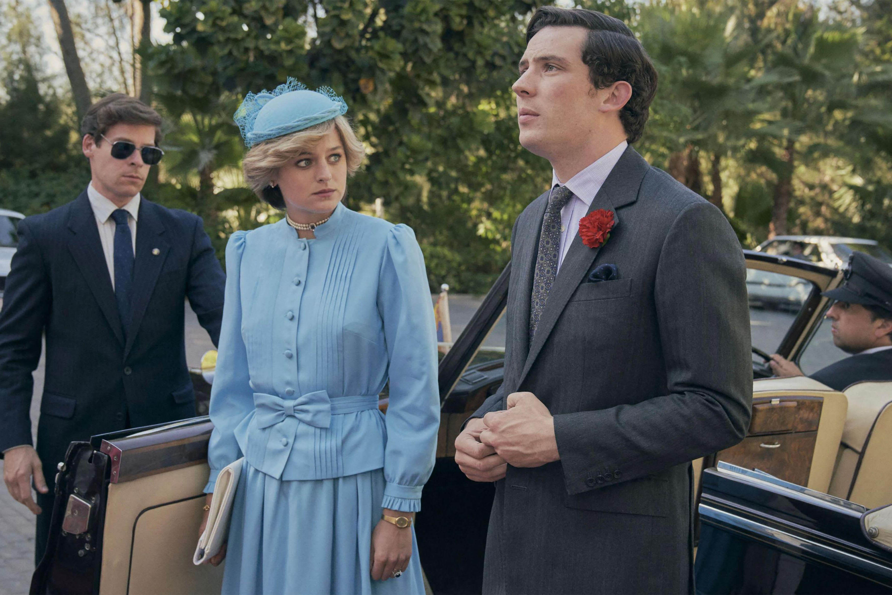 As Diana, Princess of Wales in The Crown with Josh O'Connor as Prince Charles (2020)