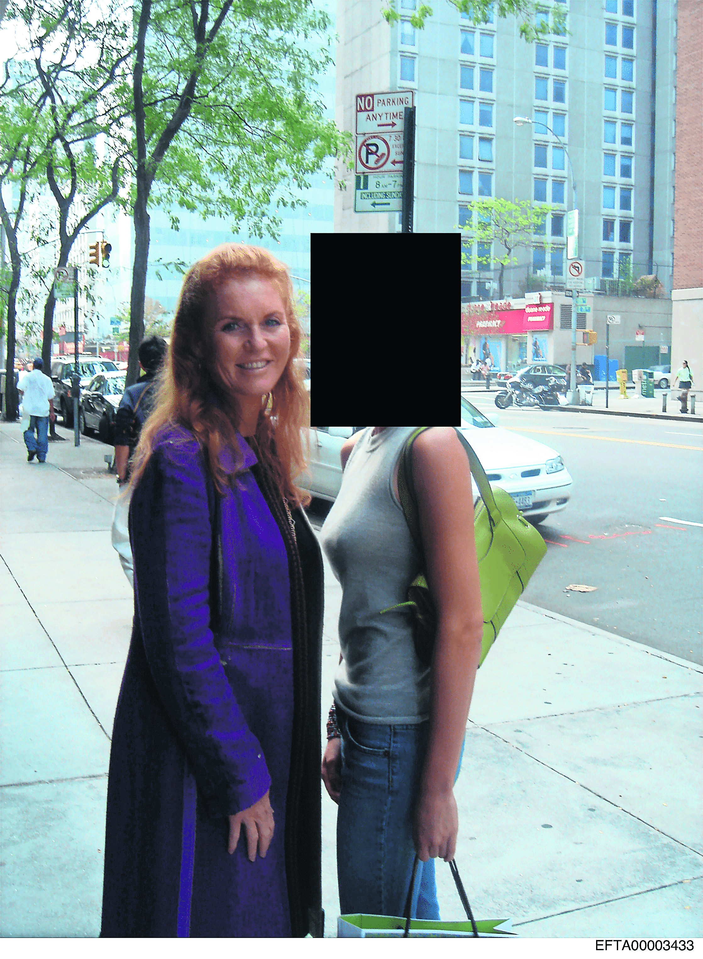 Sarah Ferguson and an unknown woman in a redacted photo from the Epstein files.