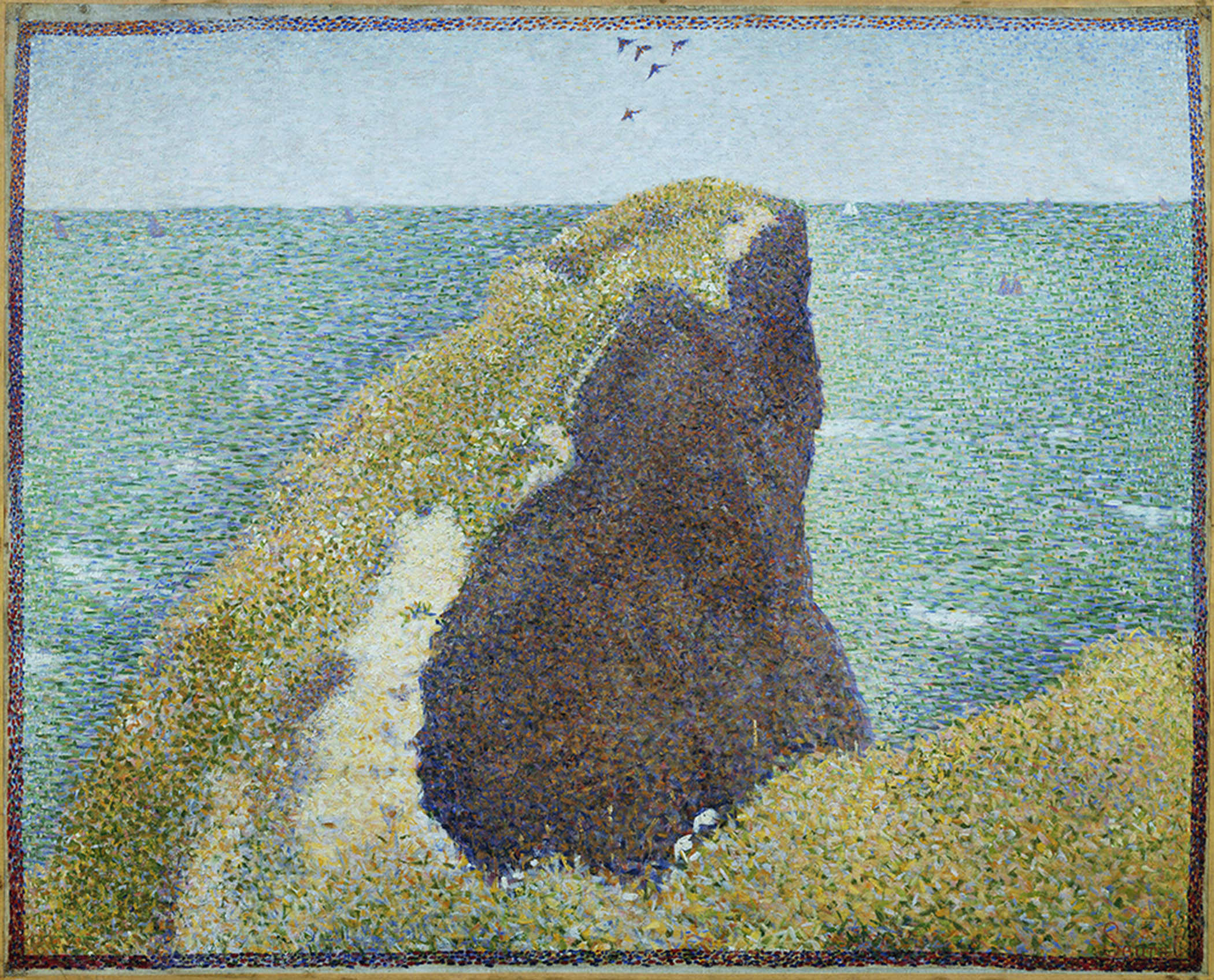 Le Bec du Hoc, Grandcamp (1885). Main image: ‘the most beautiful painting in the exhibition’, Seurat’s The Channel at Gravelines, Evening (1890)