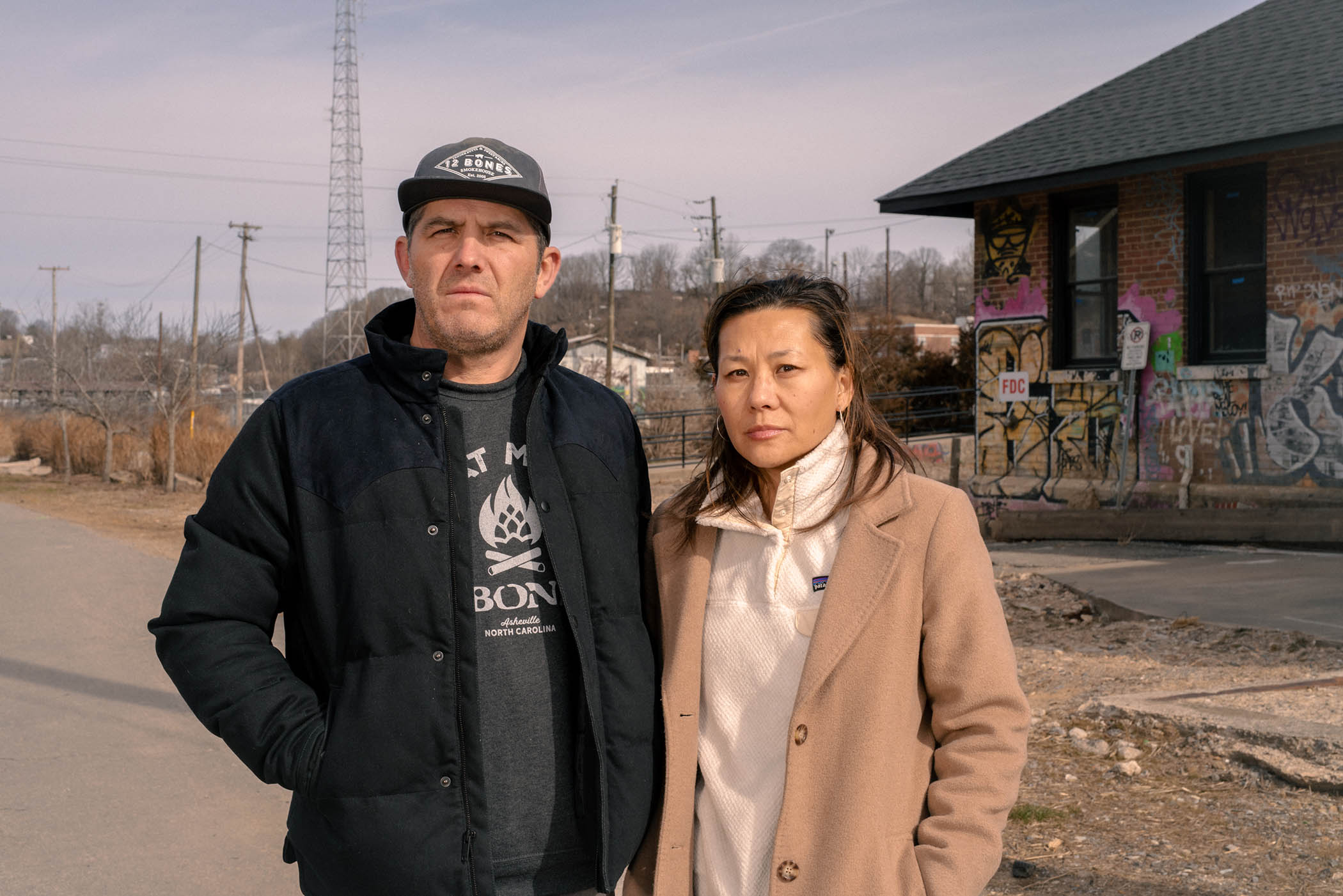 Bryan King and Angela Koh where their barbecue restaurant 12 Bones once stood