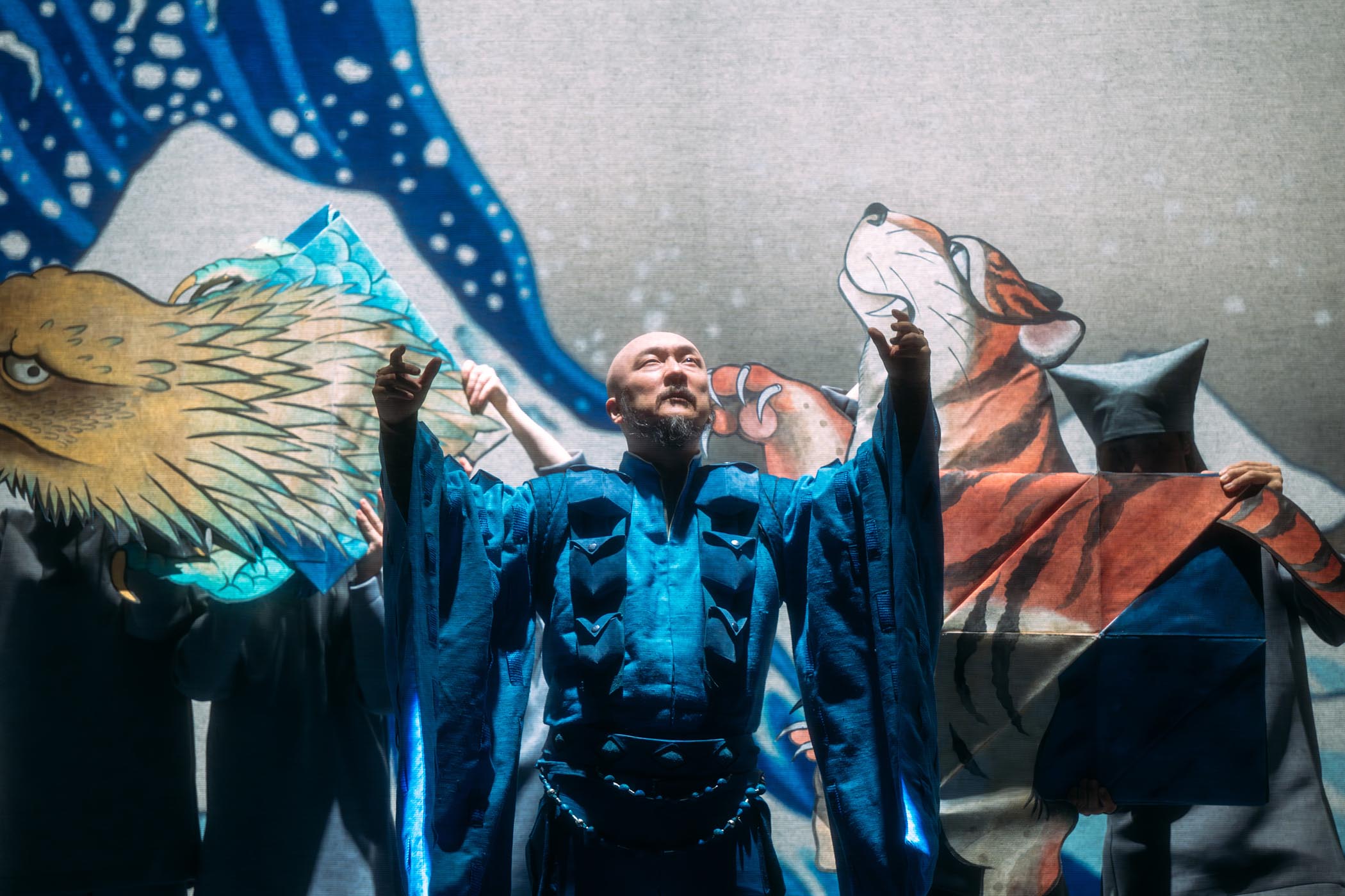 Daisuke Ohyama as Katsushika Hokusai in The Great Wave. Main image: Rise and Fall of the City of Mahagonny is ‘not an easy evening’