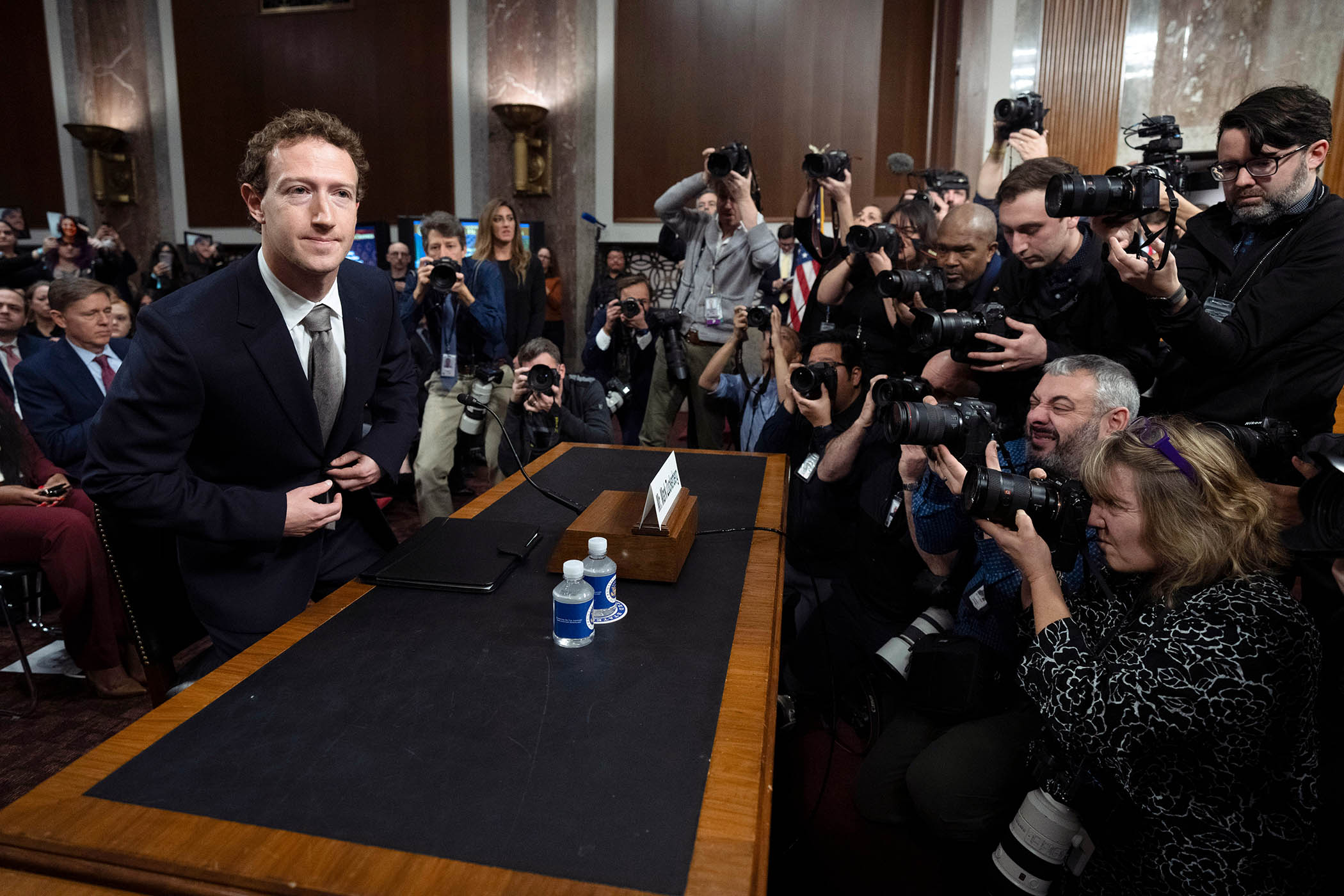 Meta’s Mark Zuckerberg arrives at a senate hearing on child safety at Capitol Hill in Washington in January 2024