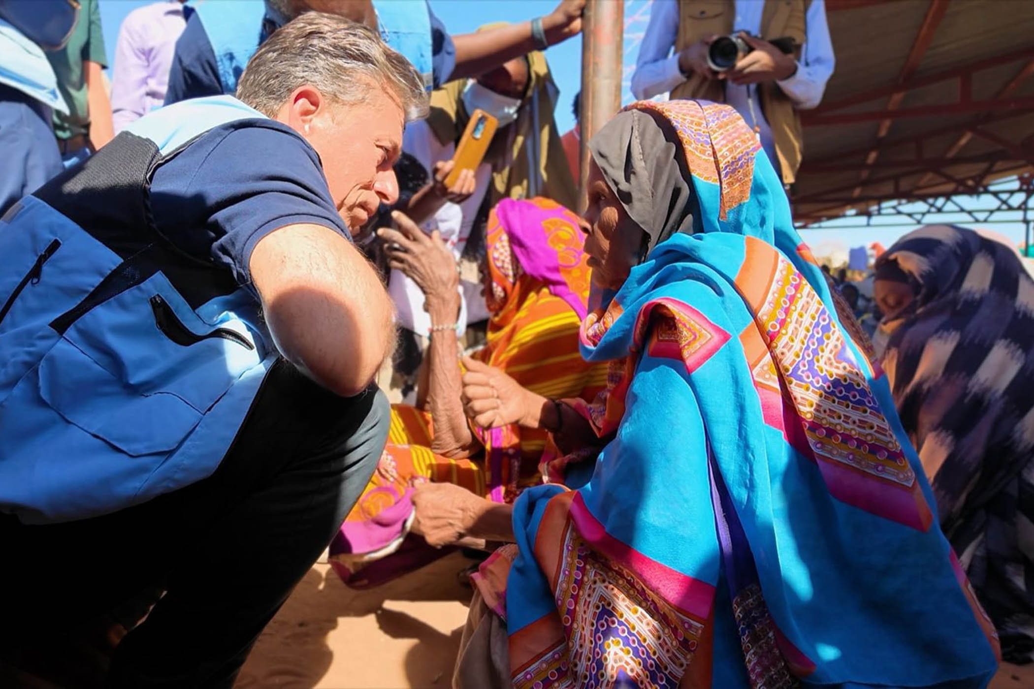 Fletcher in Darfur talks to women displaced by the Sudan conflict in November 2024