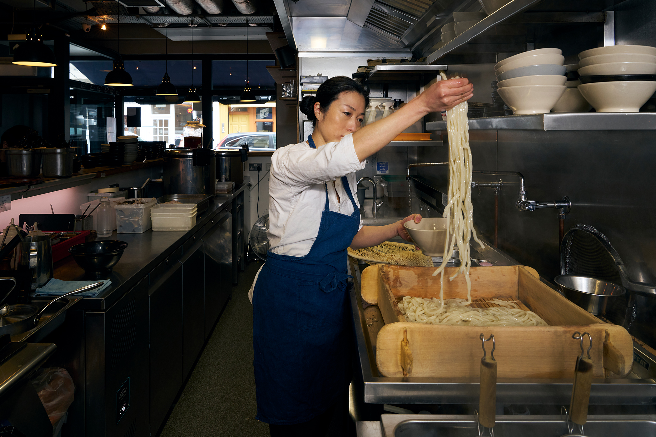 Shuko Oda, chef and co-founder of Koya, with udon noodles: ‘A clear soup noodle is always my go-to, like our dashi. Clean but flavourful. Fresh wakame seaweed and prawn tempura are my ultimate topping combinations. I love how the tempura batter gives the dashi a little shine, soaking up all the umami.’
