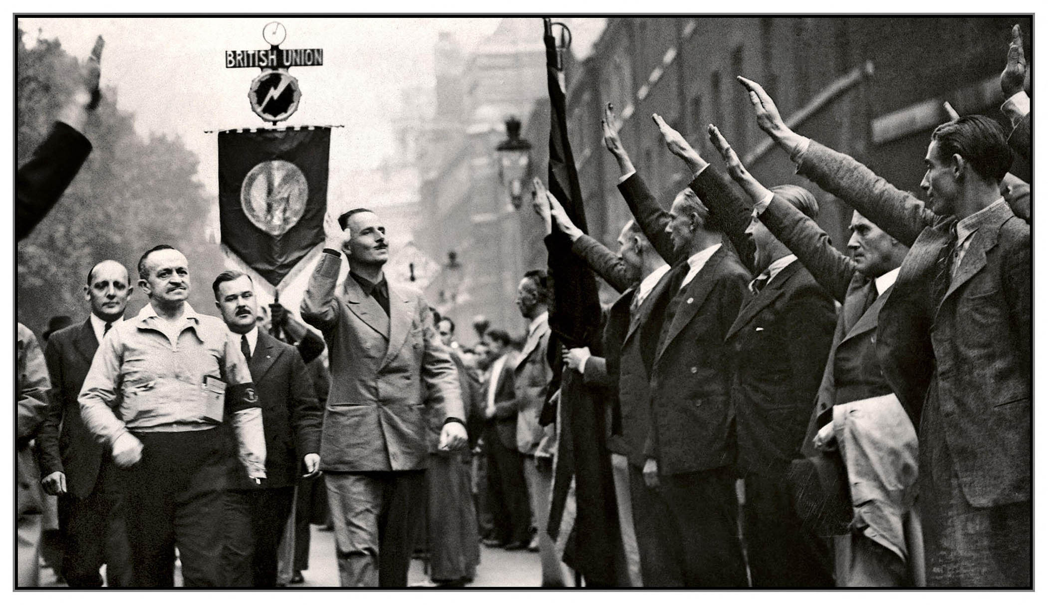 Oswald Mosley at a rally in&nbsp;London in&nbsp;1937
