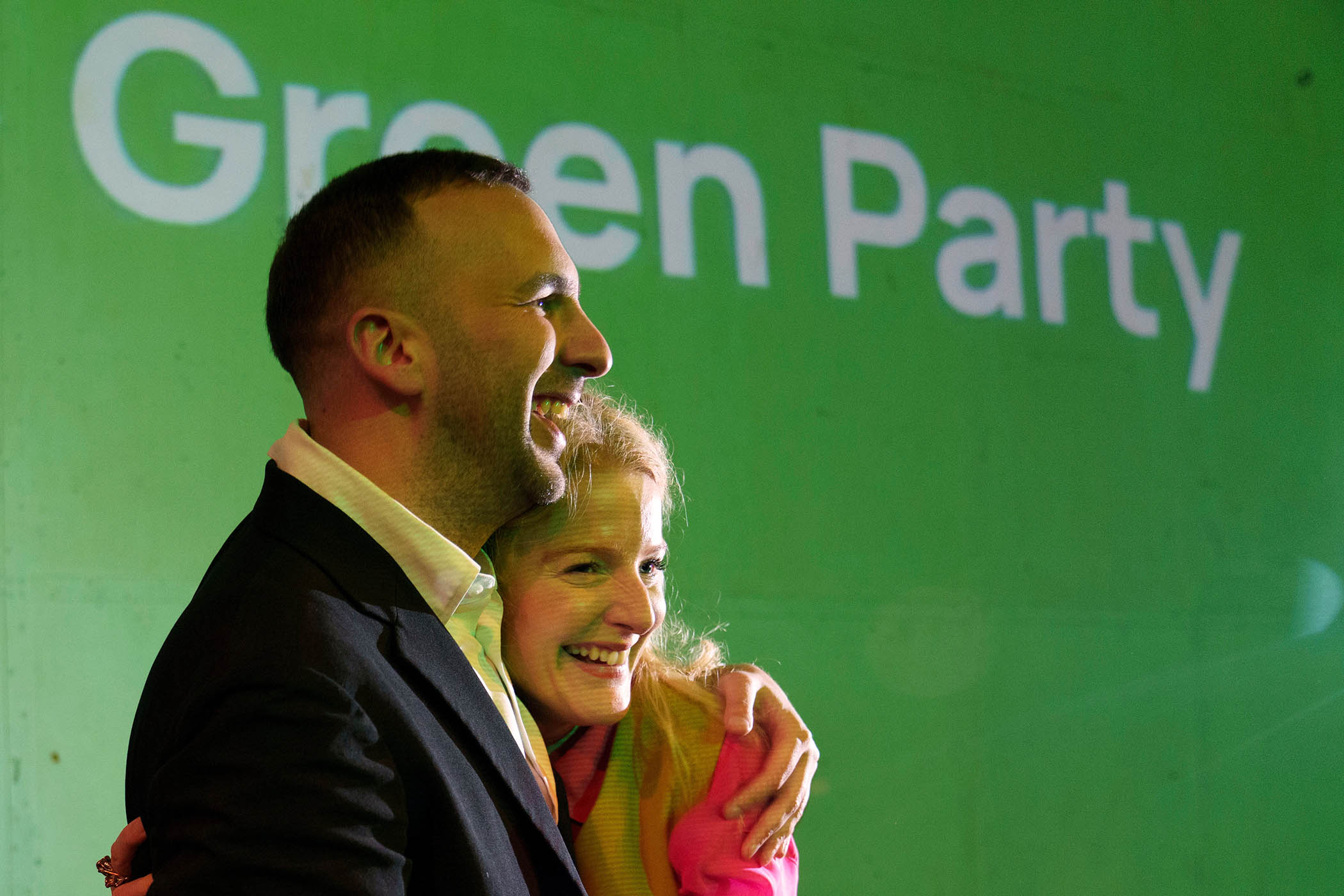 Green MP Hannah Spencer celebrates her win with party leader Zack Polanski