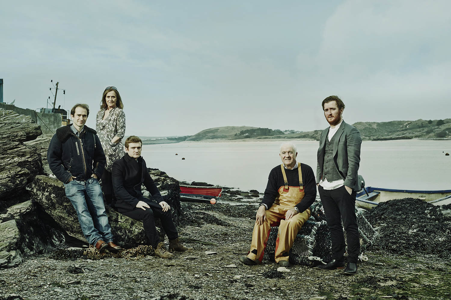 From left: Ed, Jill, Charlie, Rick and Jack Stein photographed by Phil Fisk for The Observer Food Monthly in Padstow, Cornwall on 27 February 2015