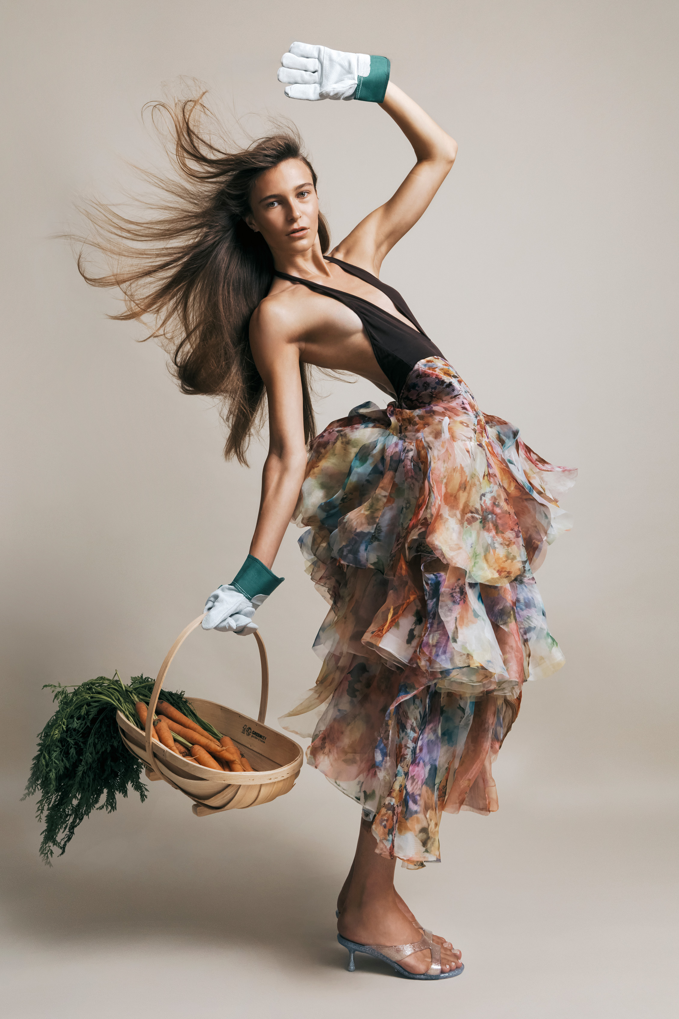 Floral delightSkirt and body, both Zimmerman; jellies kitten heels, jimmychoo.com