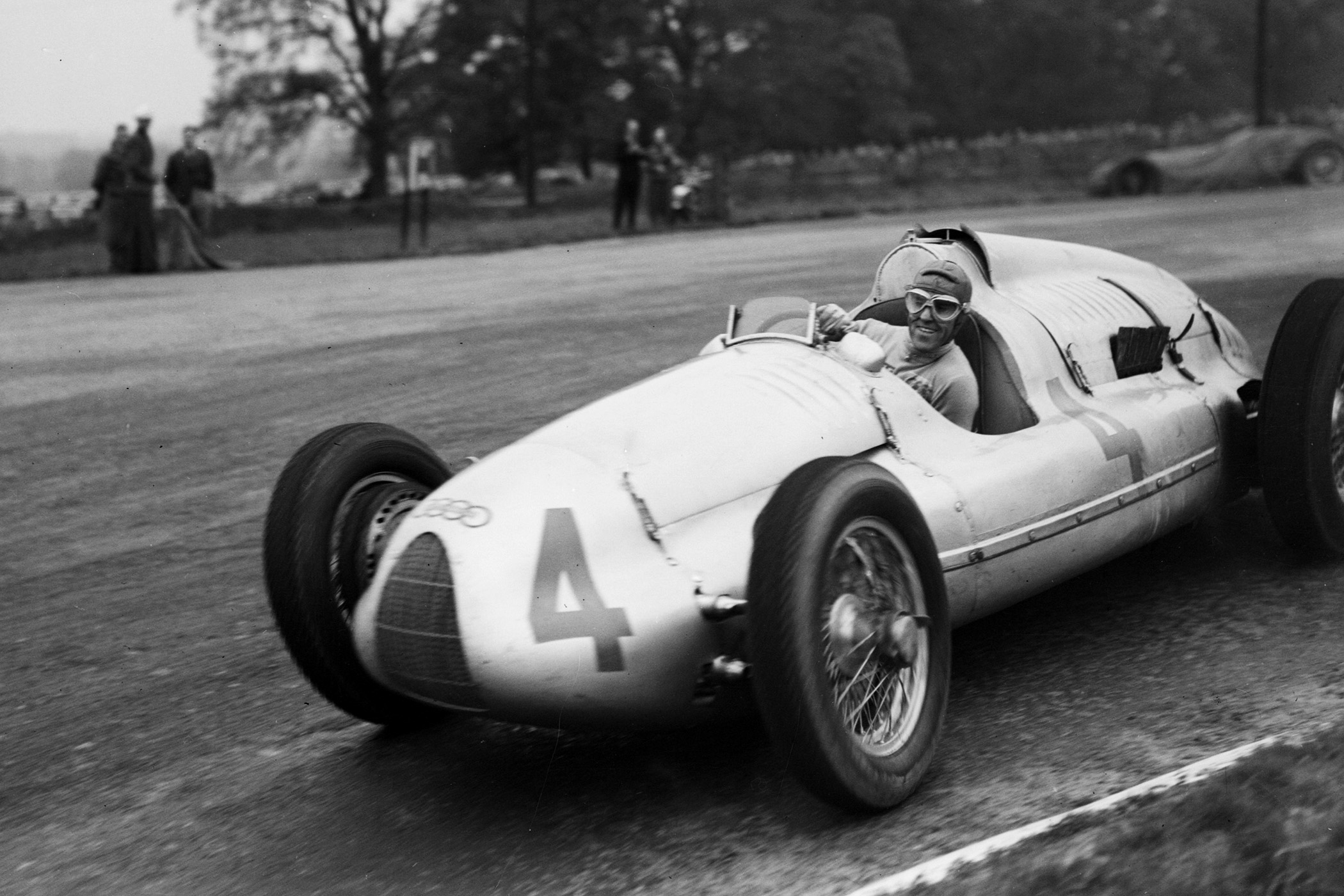 Tazio Nuvolari driving at Donington In 1938
