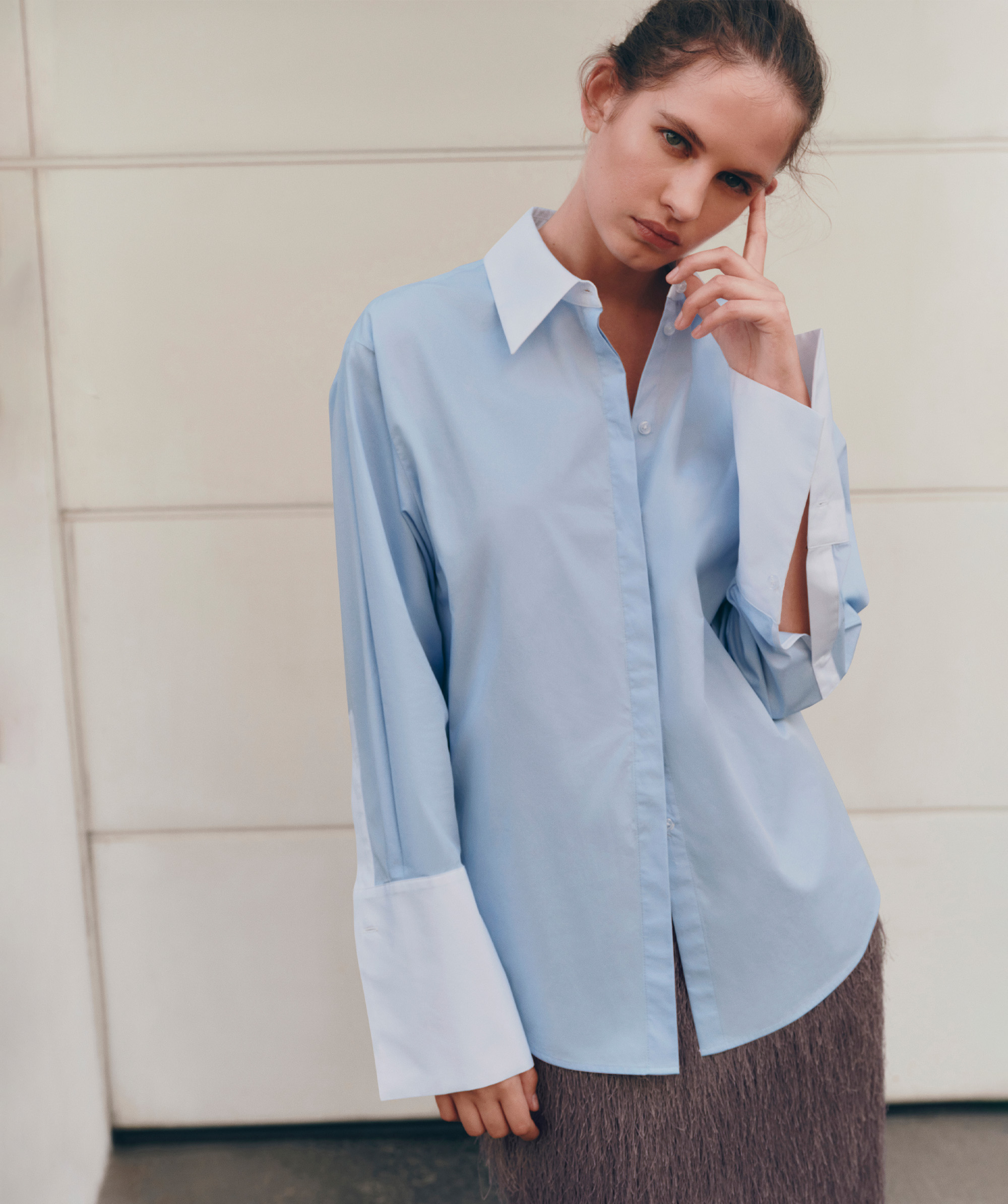 Contrast-detail oversized shirt, £36, Marks & Spencer