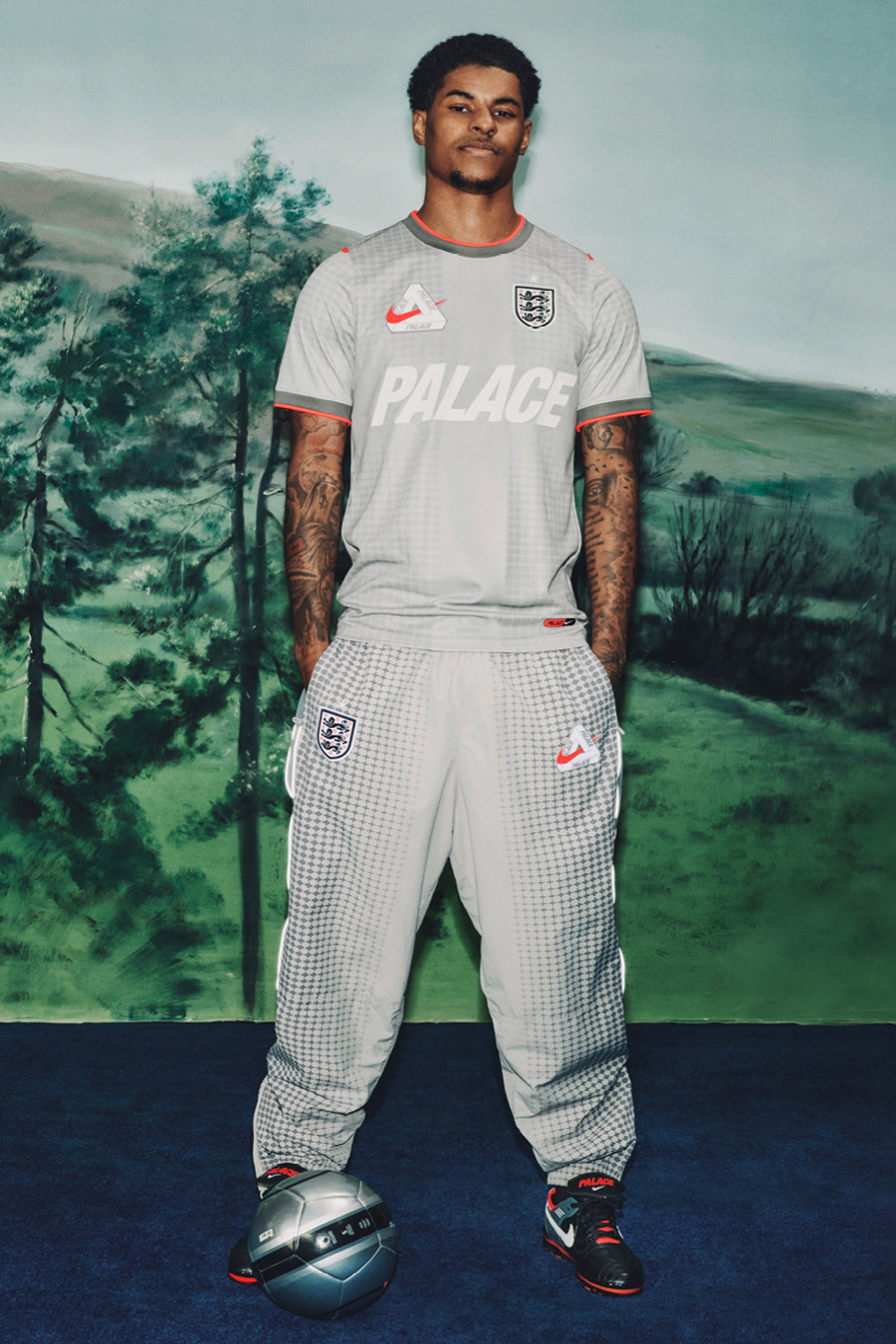 Crown jewels: Palace Skateboards and Nike’s ongoing partnership continues with a new World Cup-inspired collection celebrating England. The ‘Three Lions’ collection takes dual-branded jerseys, varsity jackets, and the collaborative Cryoshot Air Speed M sneaker from the terraces to the street. The campaign film for the collaboration features football manager Wayne Rooney and former Lioness Jill Scott. From £85, Palace Skateboards