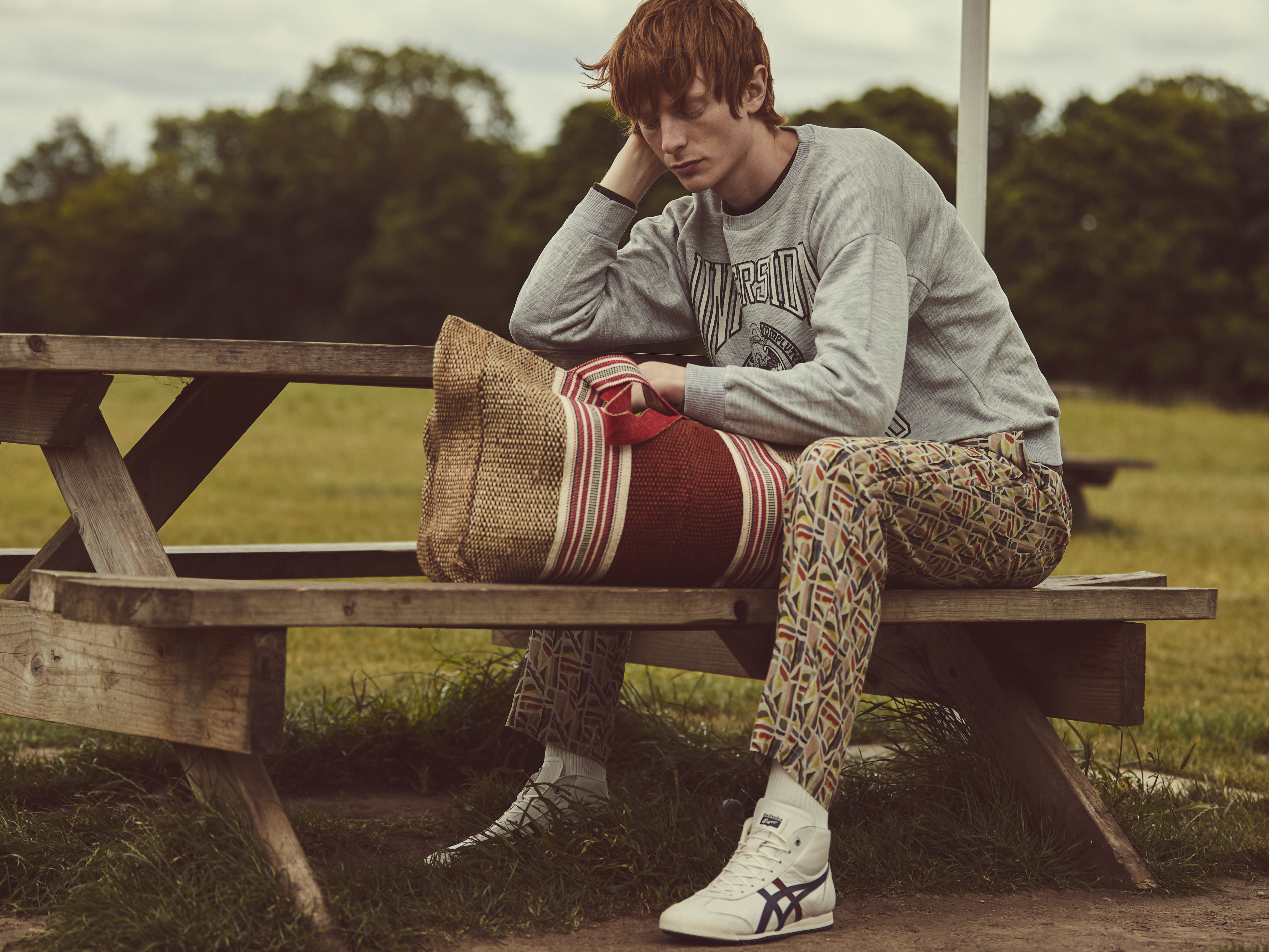 Vintage sweatshirt by Rokit; trousers by Benibeca; trainers by Onitsuka Tiger; bag by SMR Days