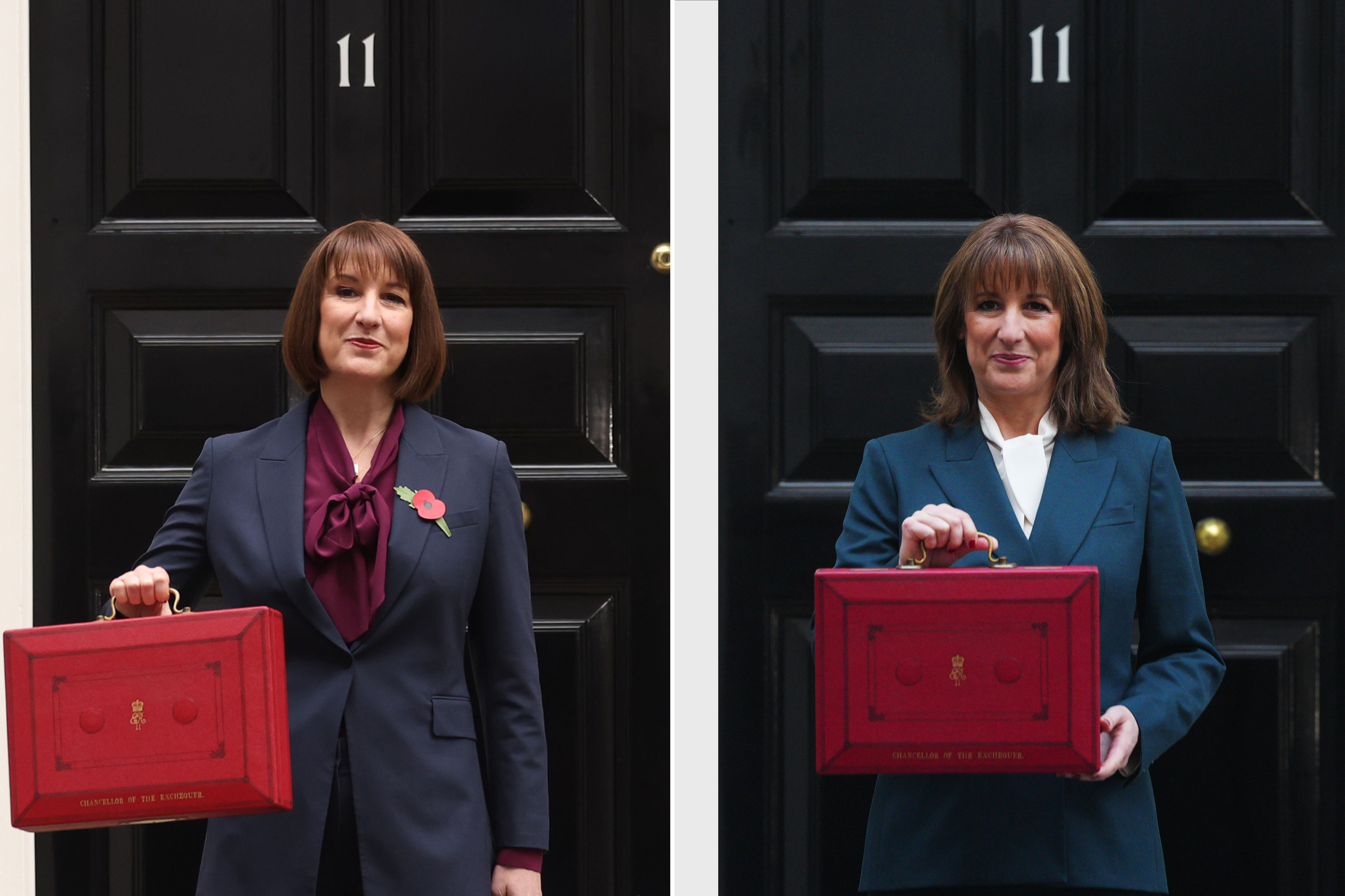 Rachel Reeves in 2024, left, and 2025
