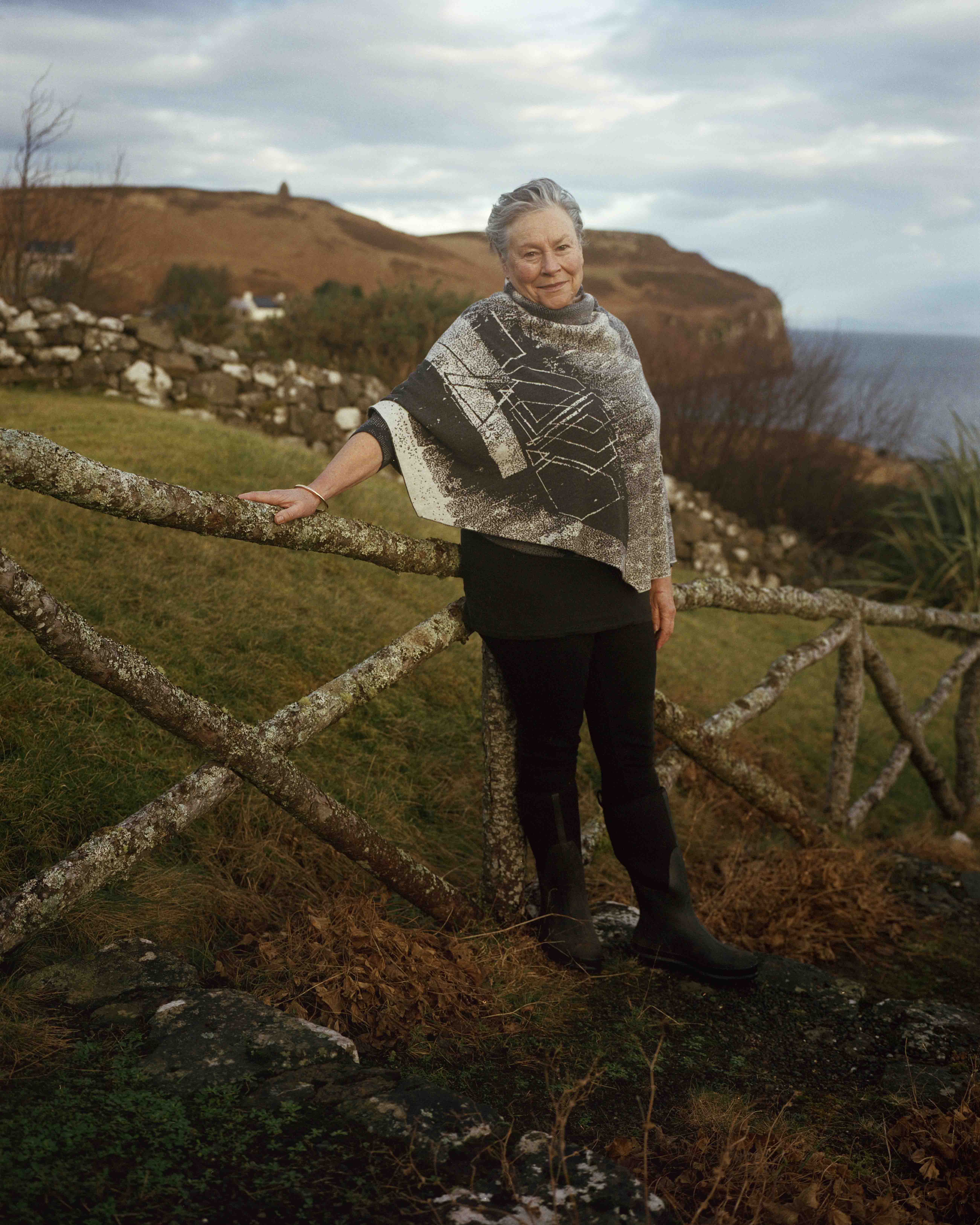 Diana Mackey, 79, artist: Diana has lived on Skye for 30 years. Her oil paintings incorporate weather, landscape and seascapes. She wears a byre cape by Nielanell