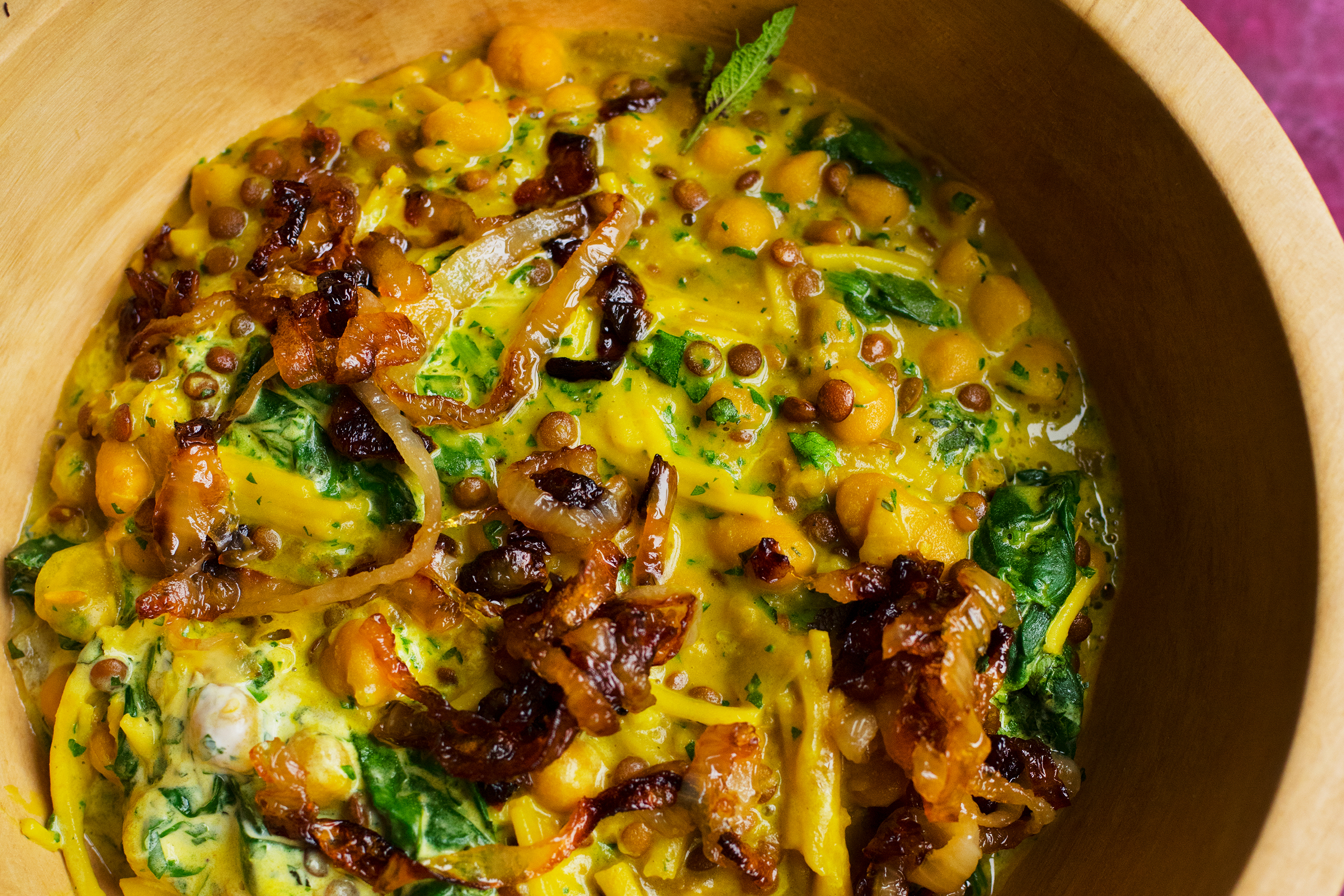 Nigel Slater’s noodle soup with lentils and soured cream