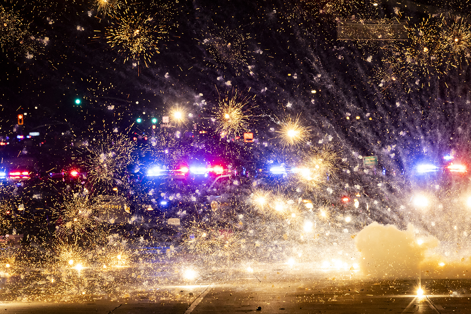 Fireworks are set off in Compton last Sunday