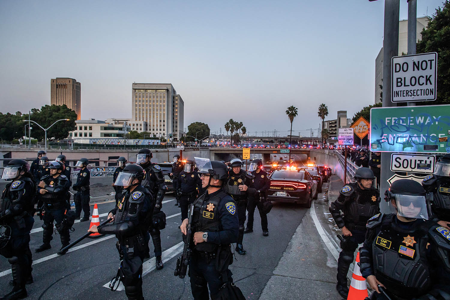 Police shut roads after the curfew was declared last Tuesday