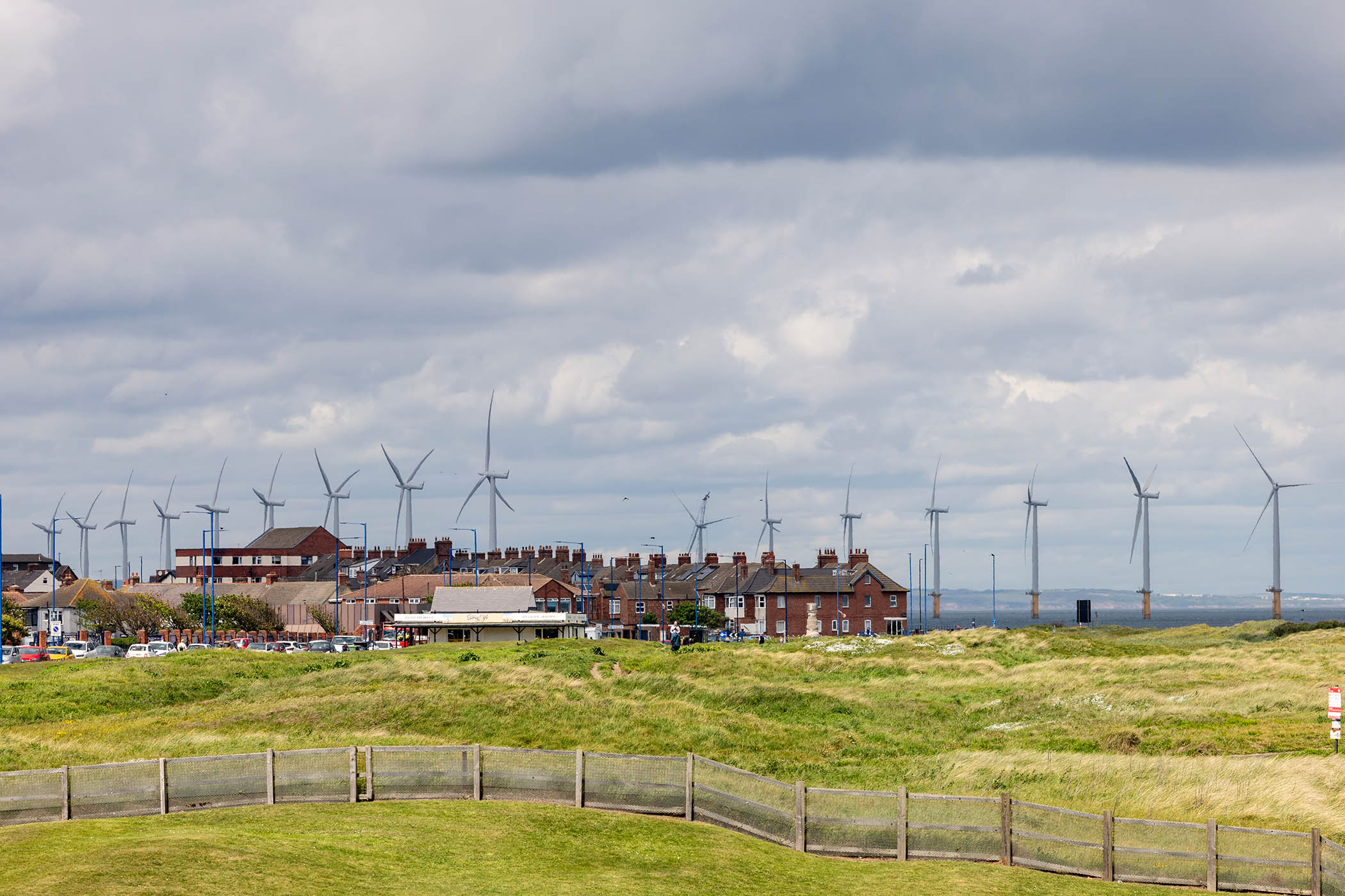 View towards Redcar and the Teesside windfarm from Marske Stray