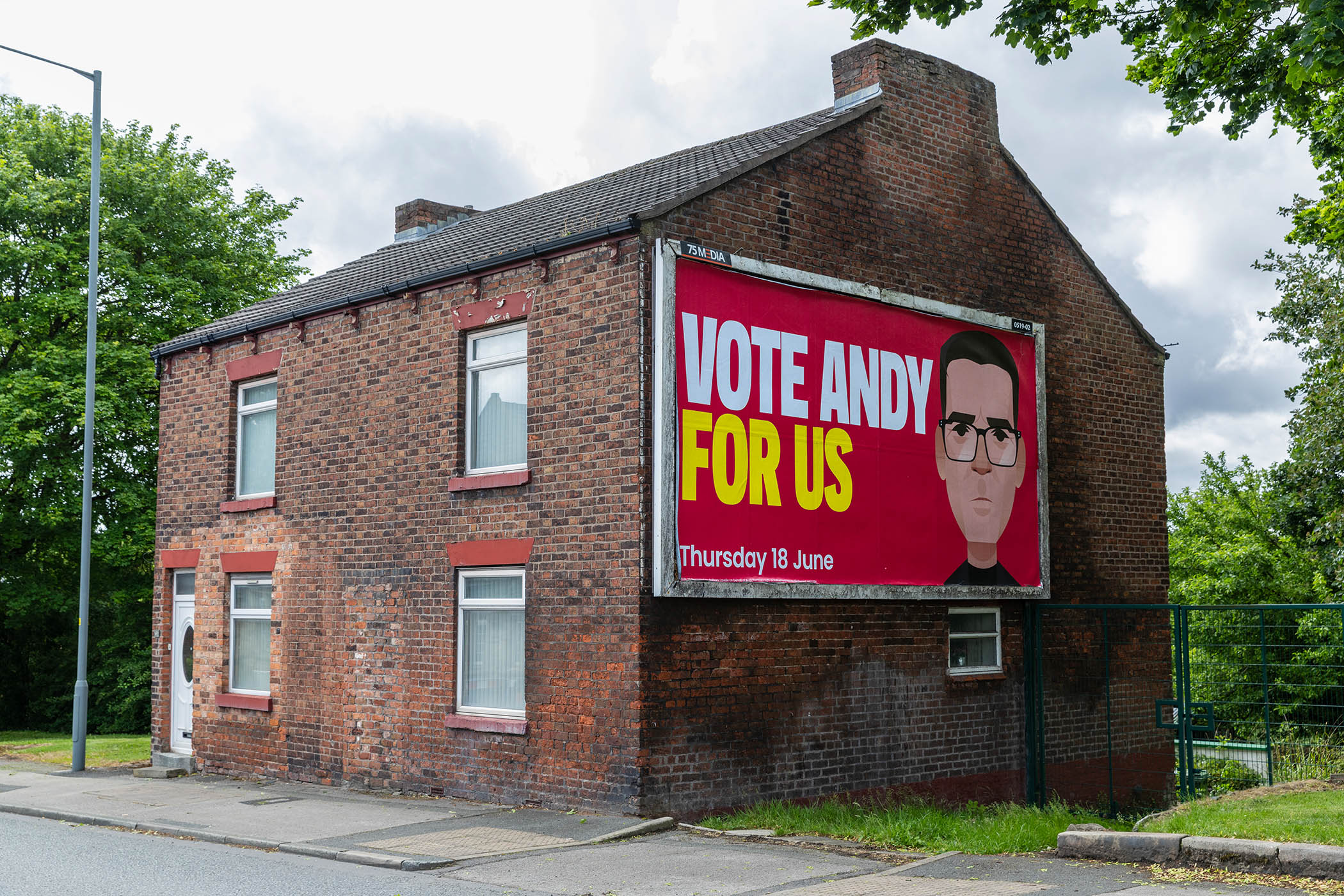 Vote Andy Burnham billboard near Hindley in The Makerfield Constituency