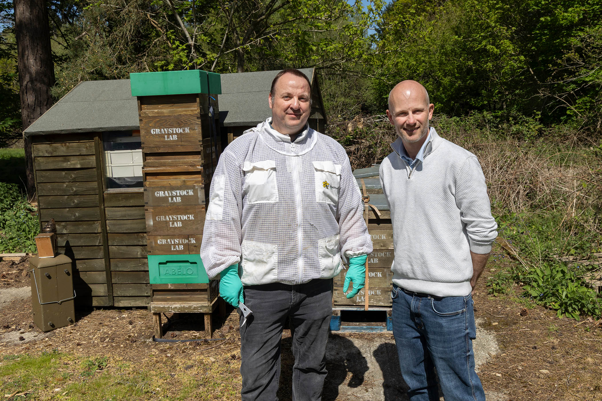 Bee researchers Peter Graystock, left, and Richard Gill at Imperial College London’s Silwood Park campus in Berkshire