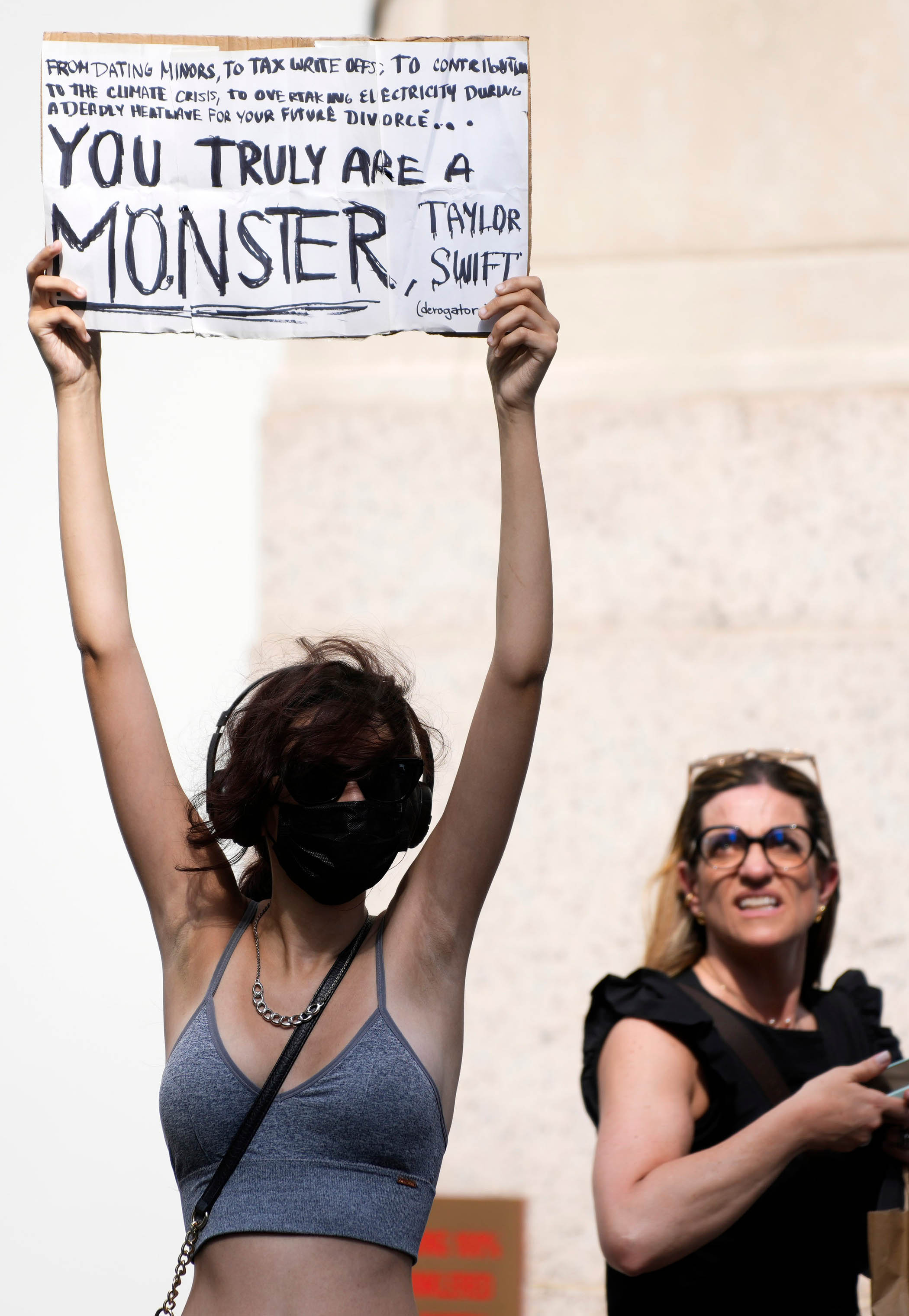 A protestor stands outside Madison Square Garden