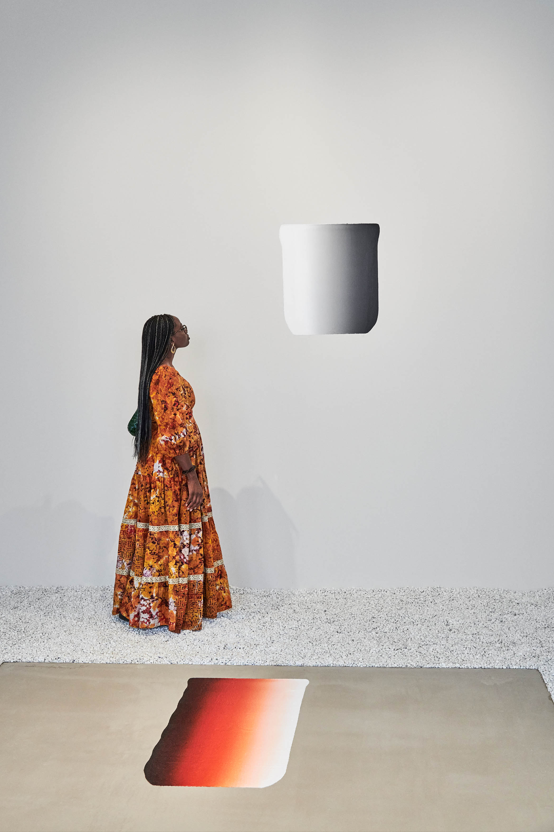 Visitor at the Lee Ufan exhibition. SMAC Venice (San Marco Art Centre) during the Venice Biennale, 2026, Italy, Colin Dutton