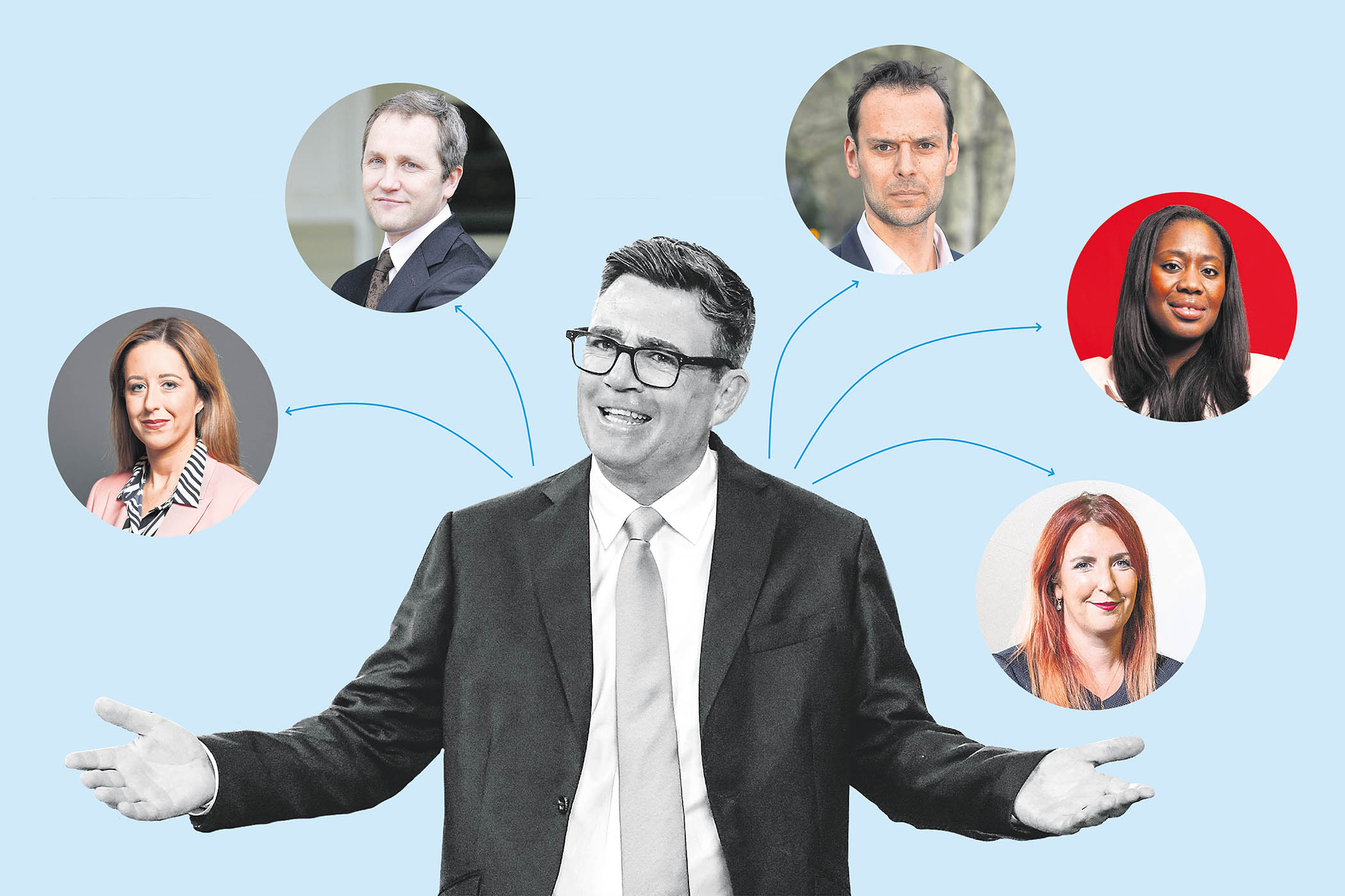 L-R Sally Jameson, James Purnell, Andy Burnham, Josh Simons, Louise Haigh, Miatta Fahnbulleh