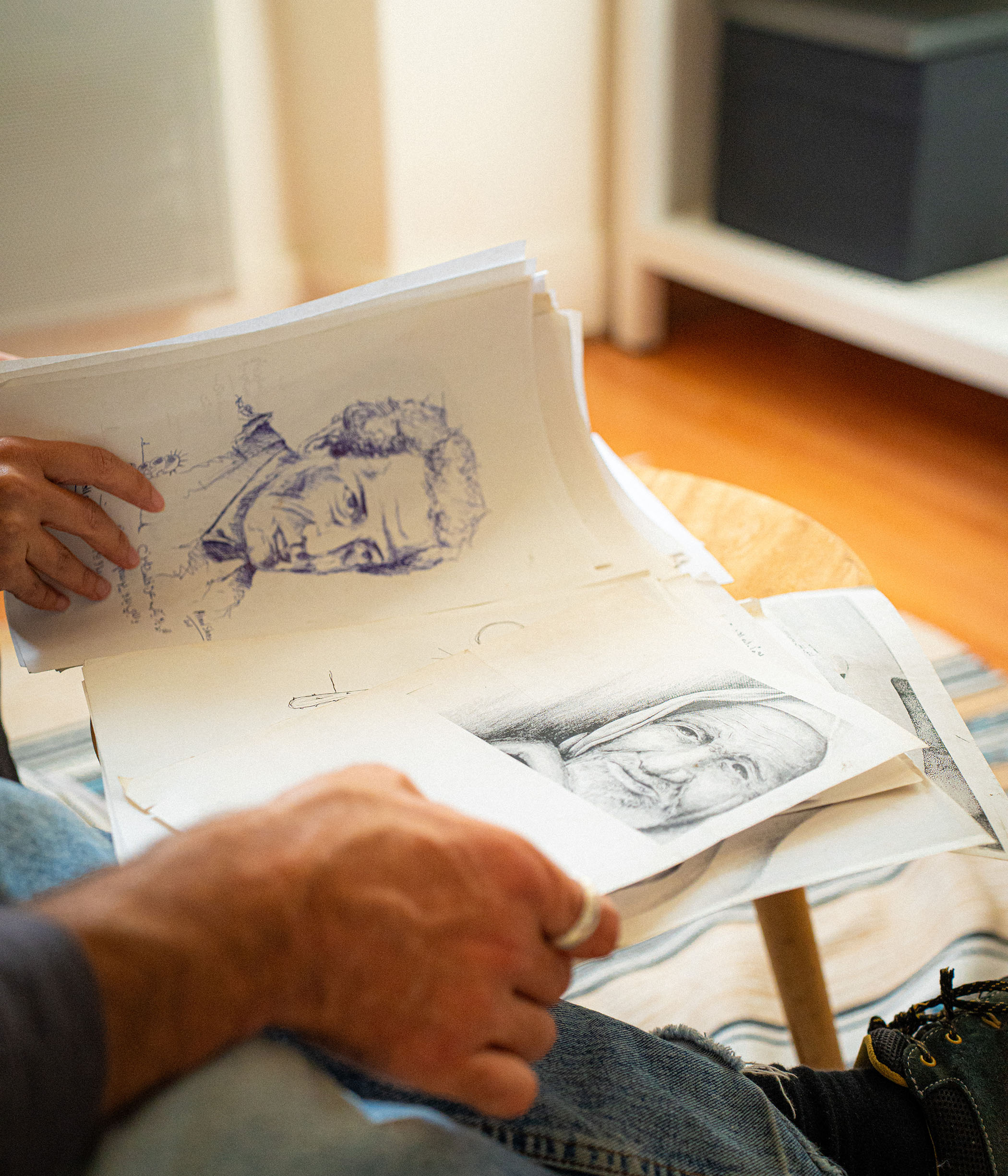 Some of the artworks by Ahmed Shamia that were recovered from Gaza