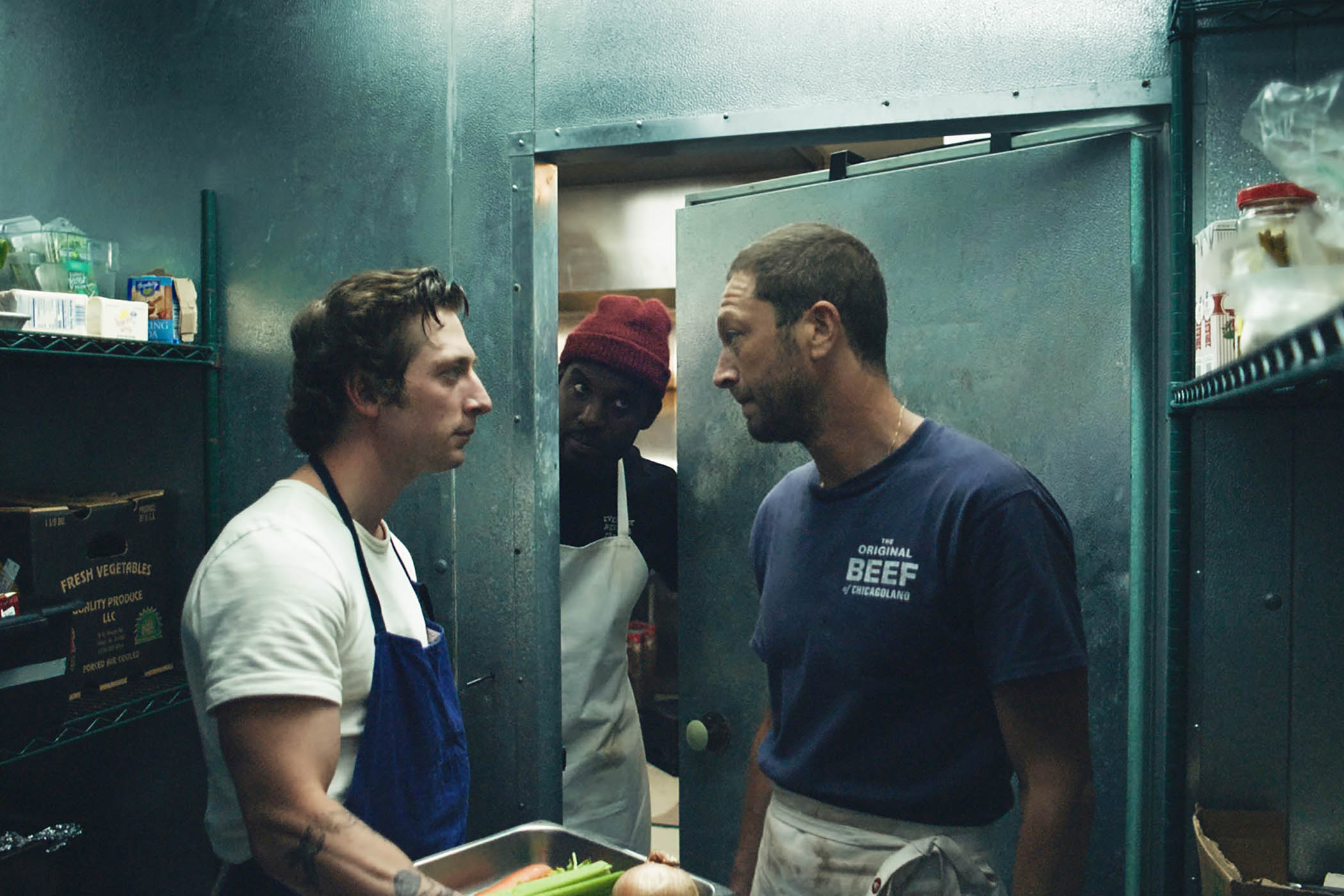 Ebon Moss-Bachrach with Jeremy Allen White and Lionel Boyce in The Bear