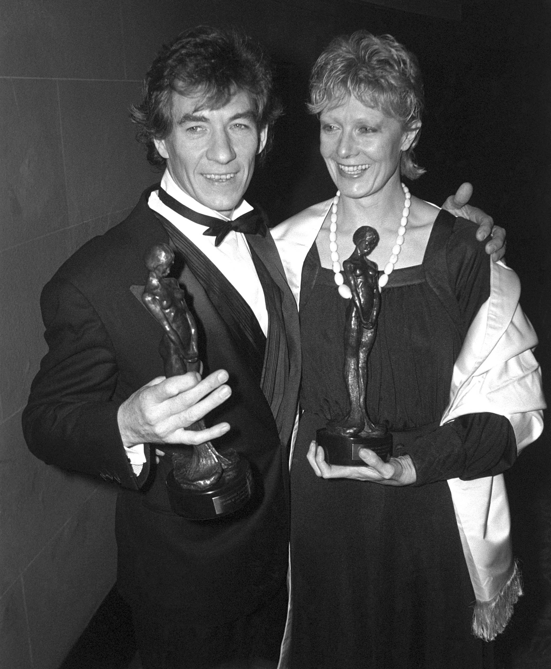 Ian McKellen – the only actor to have received two special awards – at the Oliviers with Vanessa Redgrave in 1984
