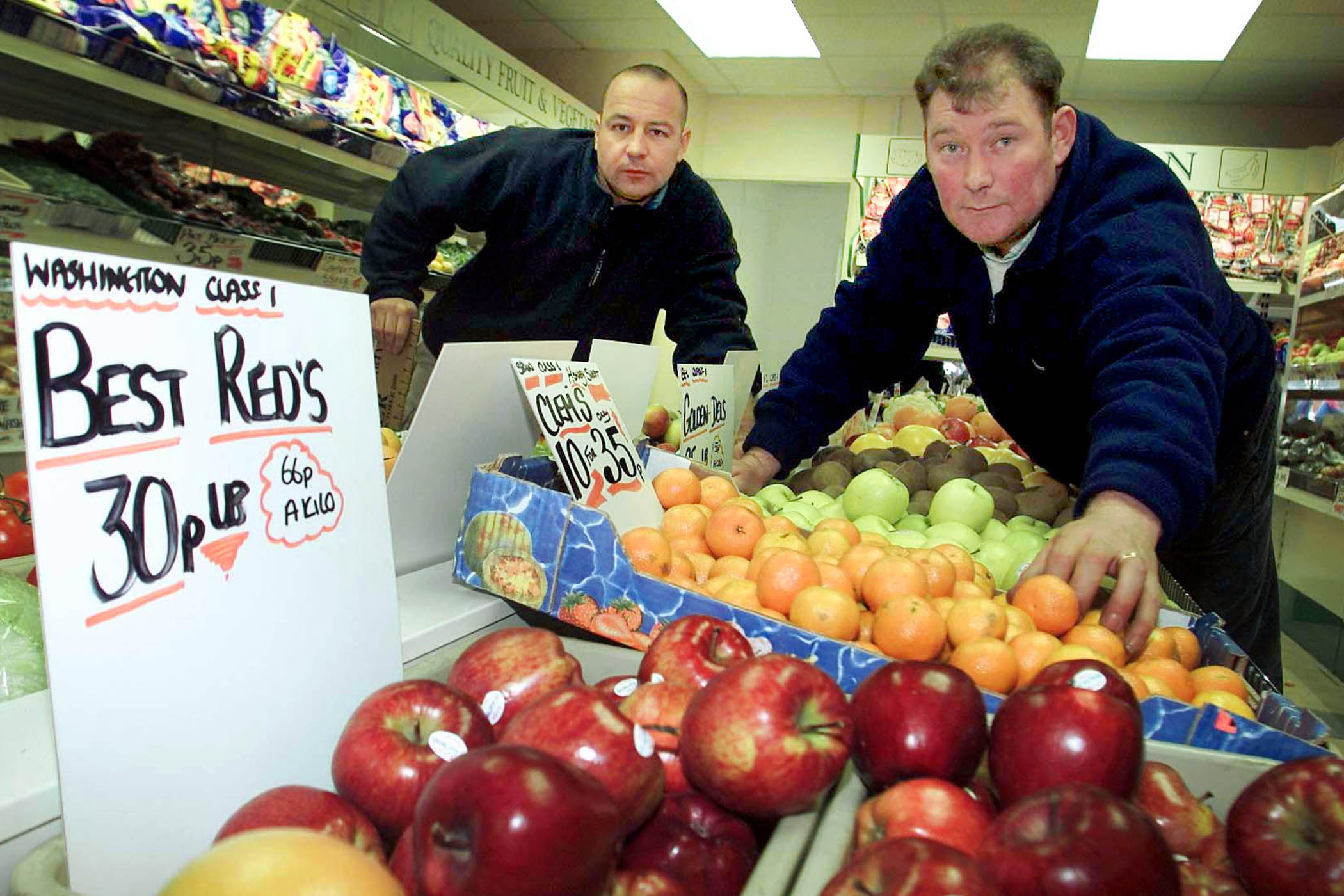 Steve Thoburn (right) with friend Neil Herron at his shop in Southwick, Sunderland